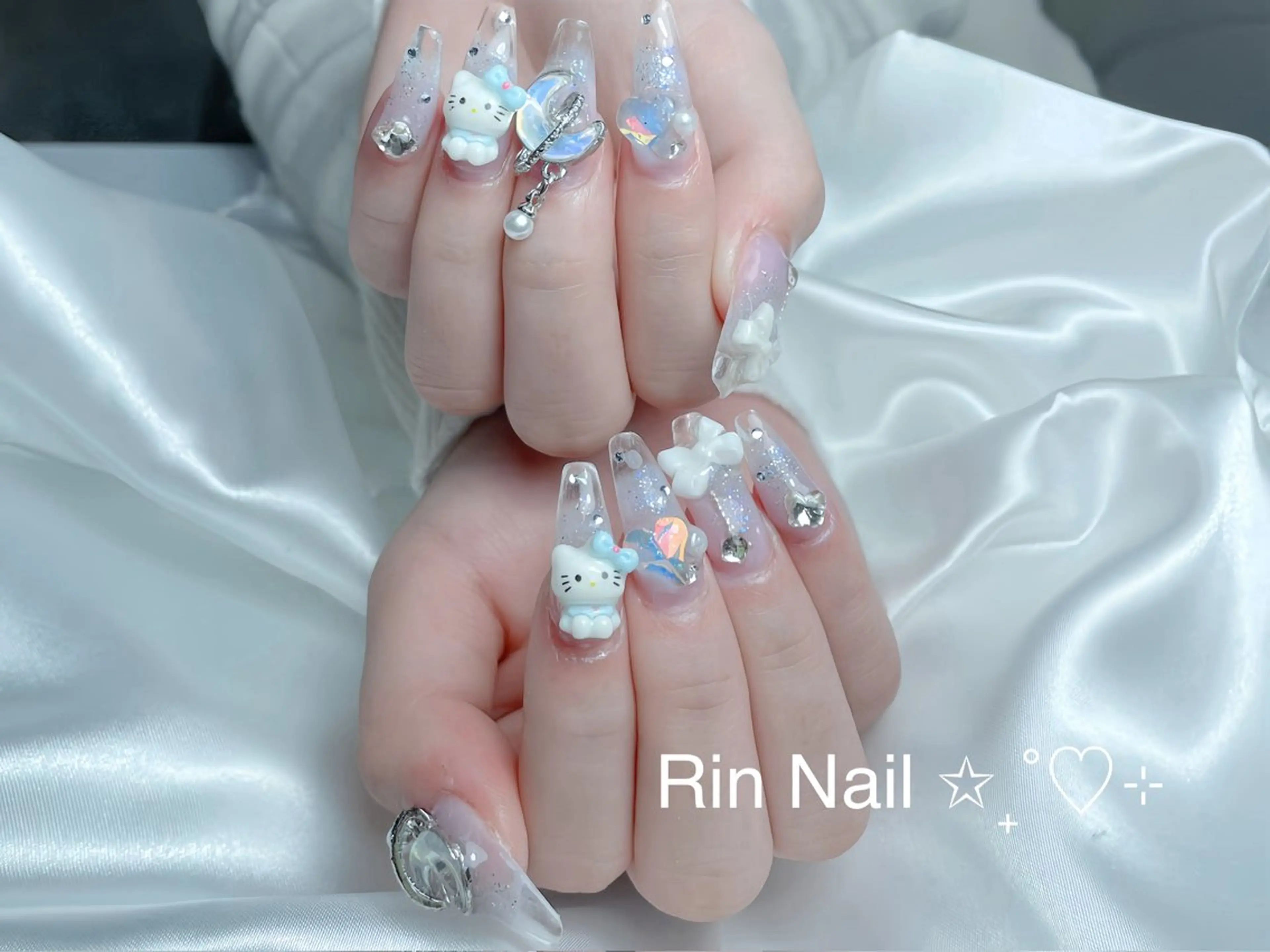 ネイル アートネイル 成人式 ロングネイル ニュアンスネイル スカルプネイル ハンドネイル Rin Nail 新大久保店のネイルデザイン