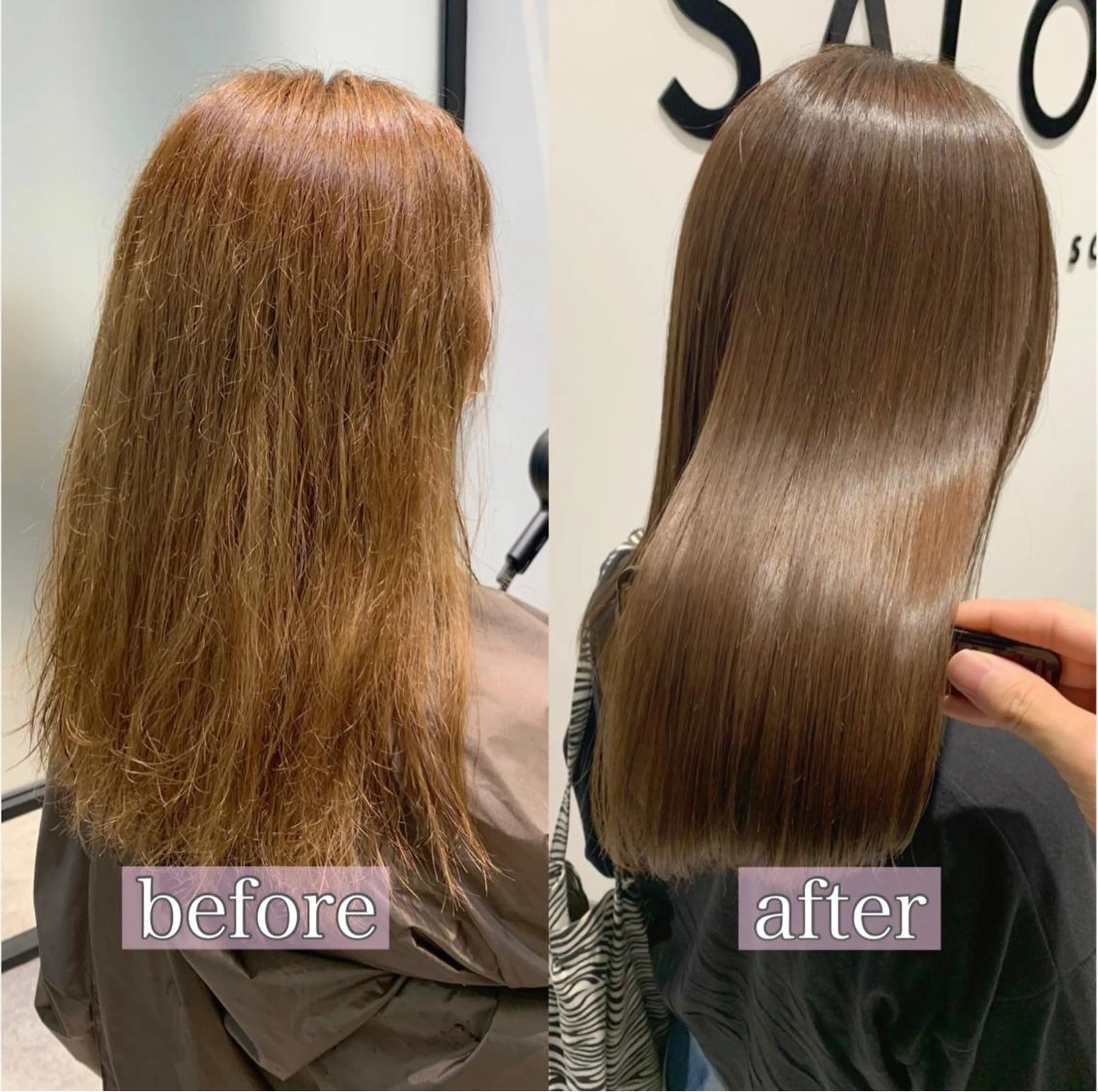 セミロング カラー ブリーチ 髪質改善 縮毛矯正 トリートメント 酸熱トリートメント 髪質改善特化 ミサワコウキのヘアスタイル