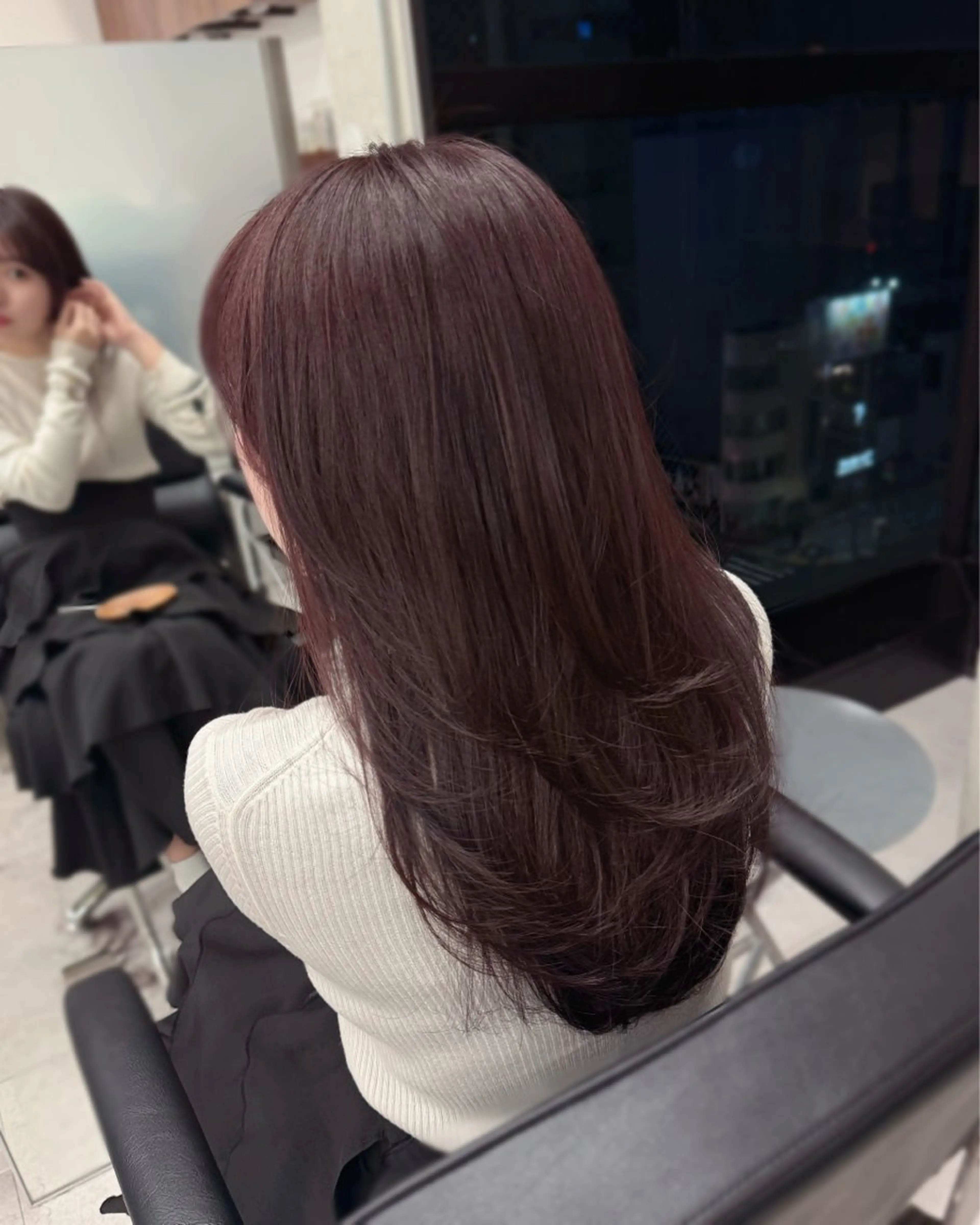 ロング カラー ブラウンカラー カシス 髪質改善 トリートメント カット ヘアカラー トリートメント 縮毛矯正+モテカラー 🎀✨MIHOのヘアスタイル
