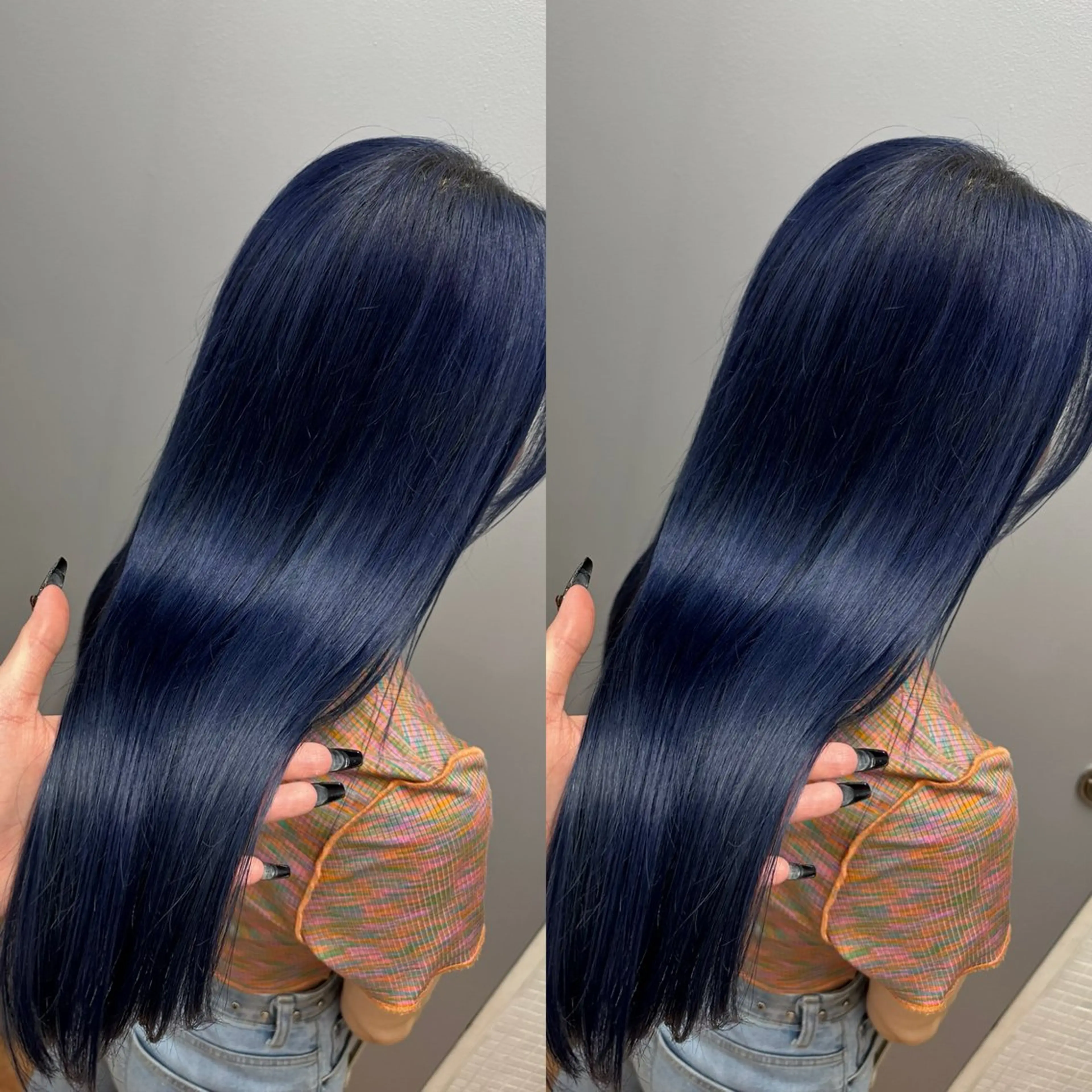 ロング カラー ブリーチ ブルーカラー ネイビーカラー 髪質改善 縮毛矯正 ヘアカラー トリートメント 縮毛矯正×ボブ💎 髪質改善/木下のヘアスタイル