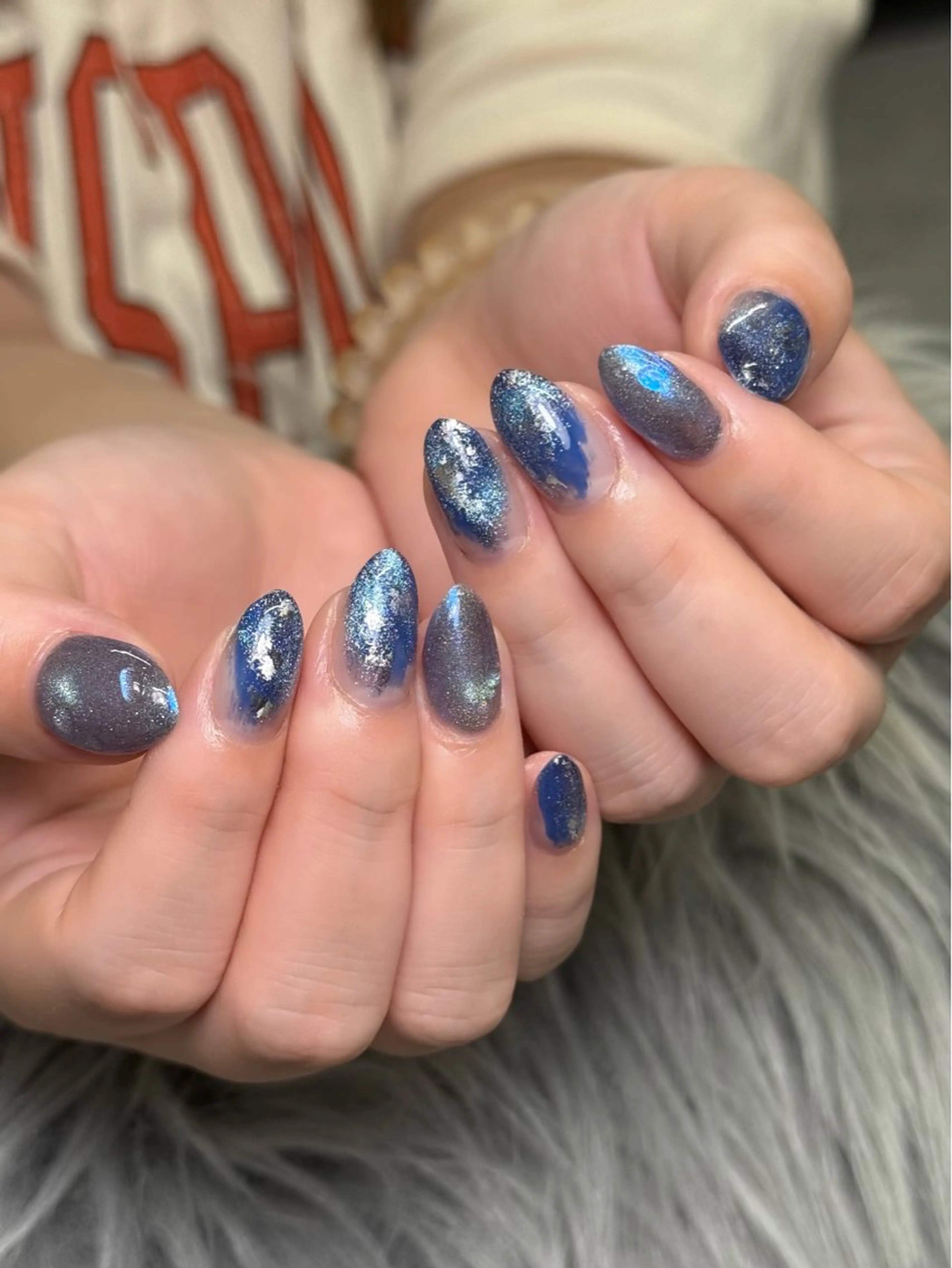 ネイル アートネイル ブルー マグネットネイル マグネットワンカラー ミラーネイル nail salon h🎀小夏のネイルデザイン