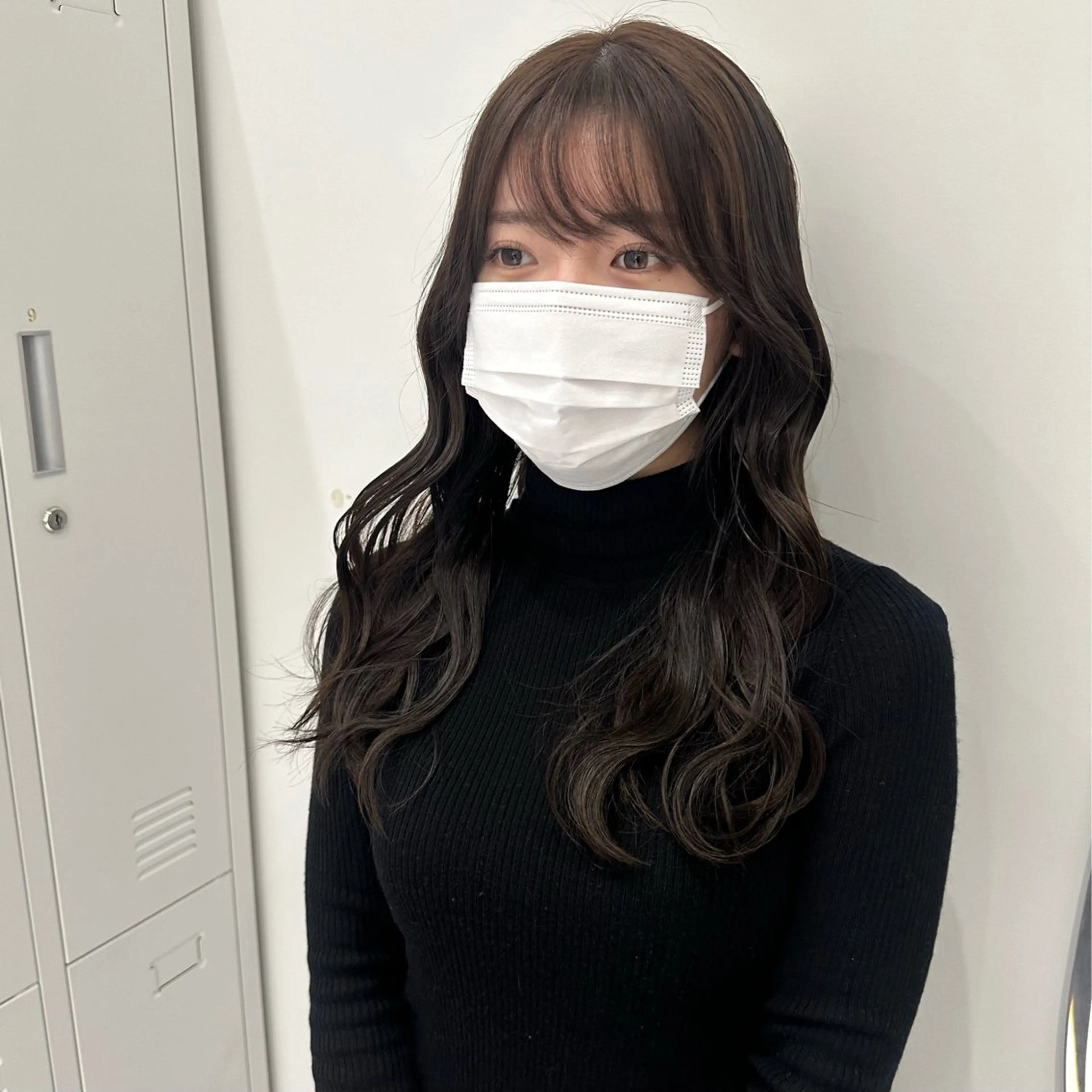 ロング カラー 透明感カラー くびれヘア カット トリートメント 赤み消し/オリーブ カーキ/福田れんのヘアスタイル