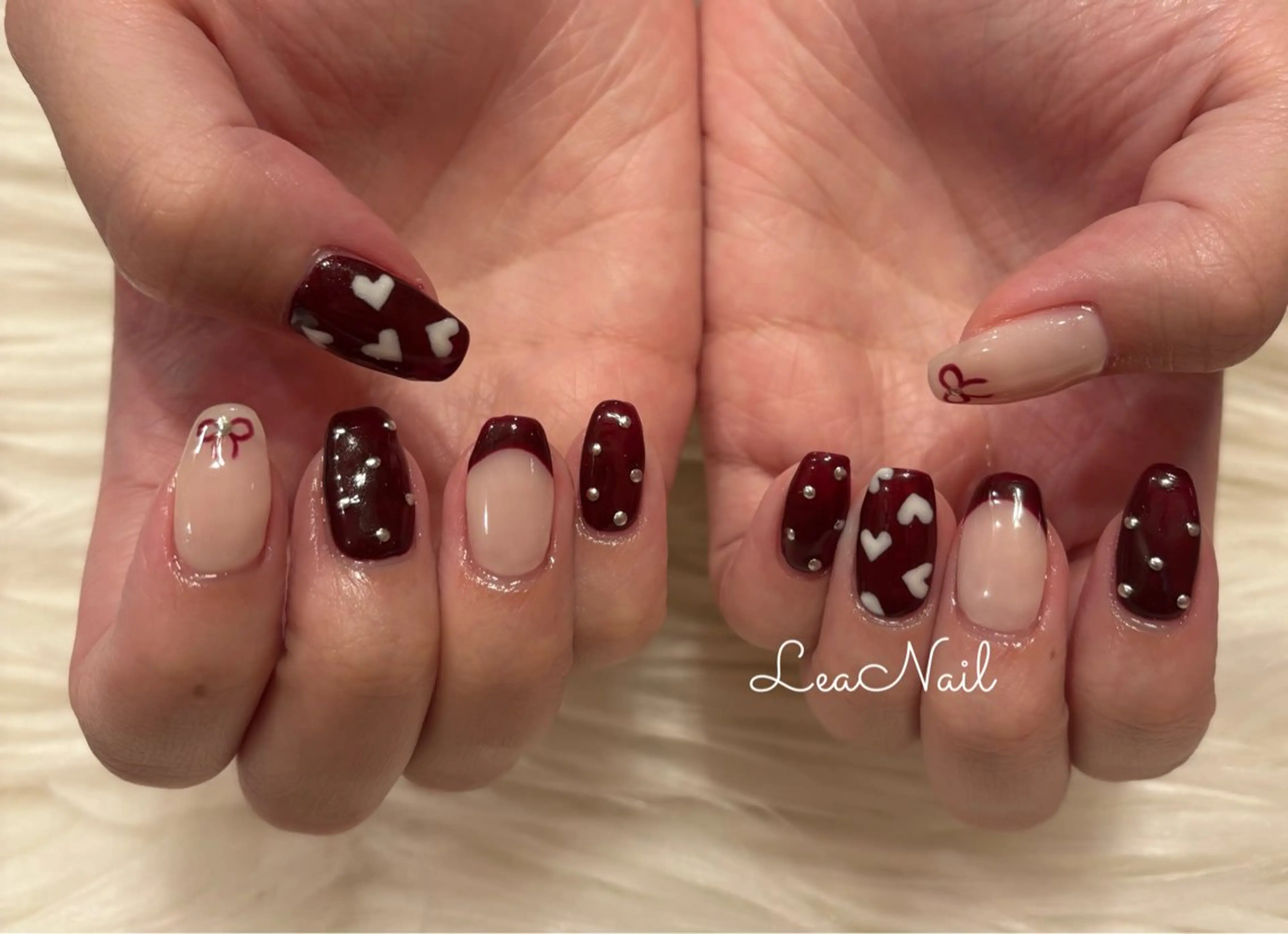 ネイル ボルドー ハート Lea Nailのネイルデザイン