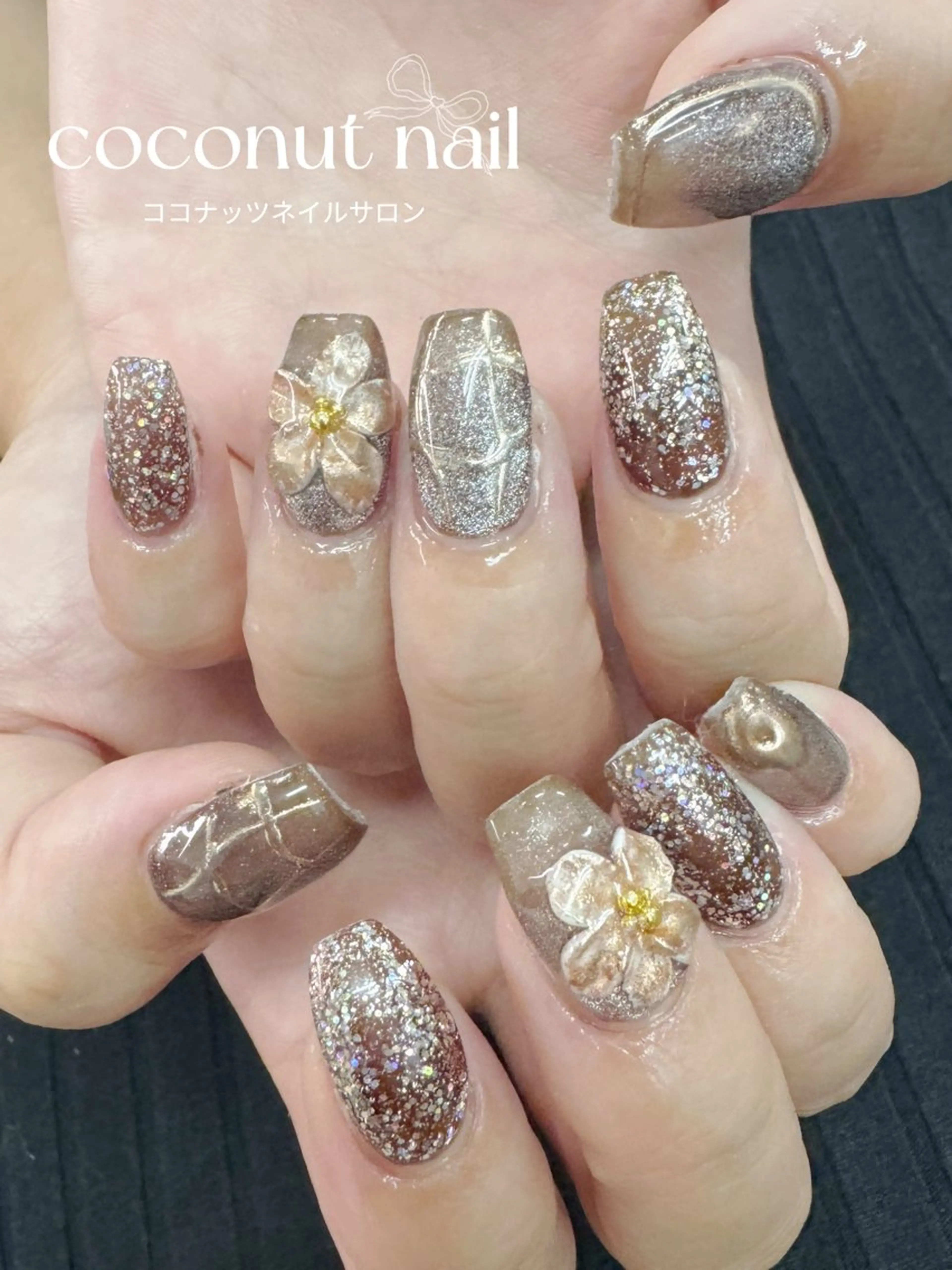 ネイル べっ甲ネイル フレンチネイル キラキラネイル マグネットネイル 大理石ネイル(マーブル) ハンドネイル 神田 ココナッツのネイルデザイン