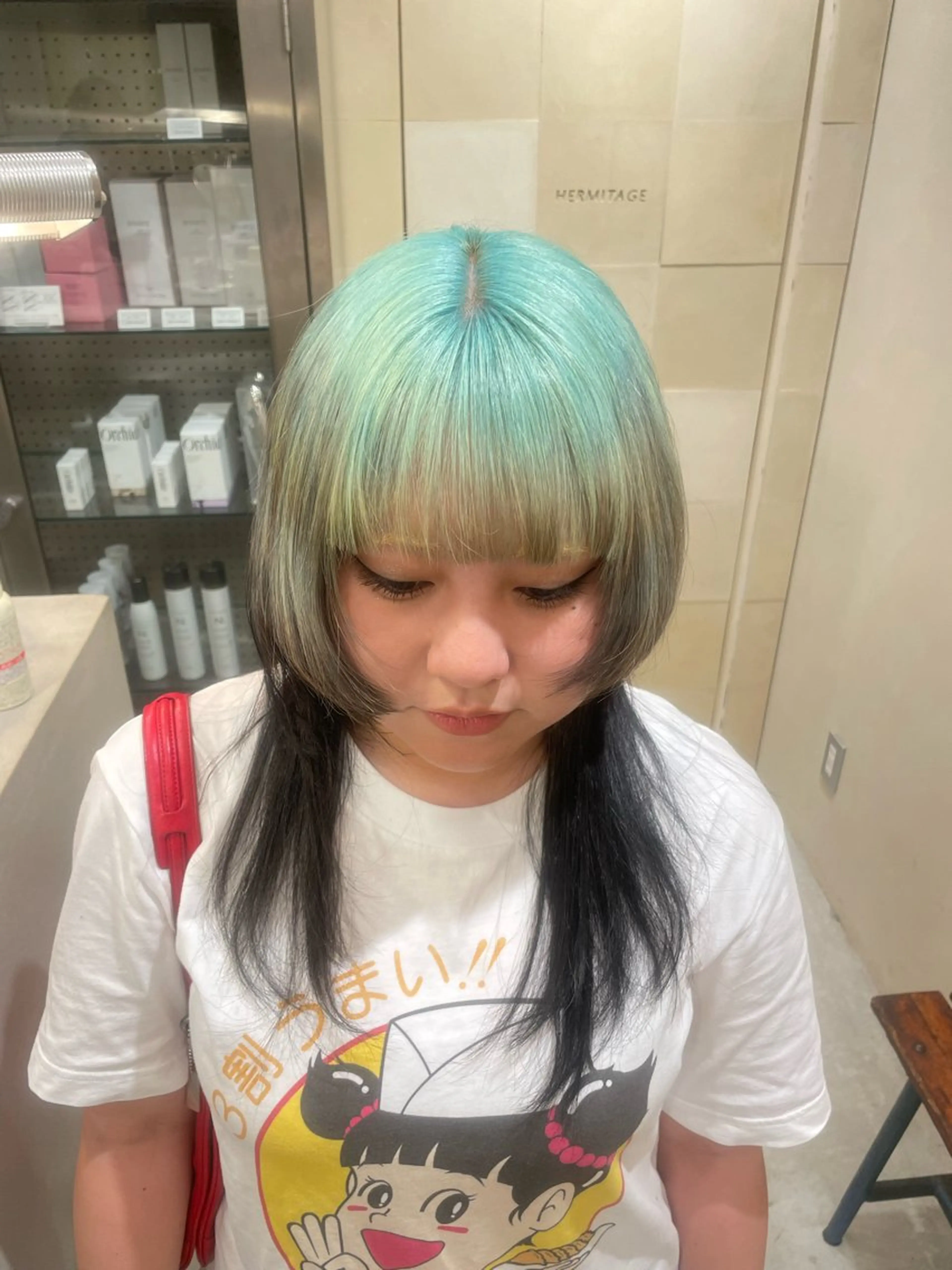 セミロング カラー 黒髪 ブラウンカラー グラデーションカラー ミント ミントグリーン ヘアカラー トリートメント HERMITAGE/ chihiroのヘアスタイル