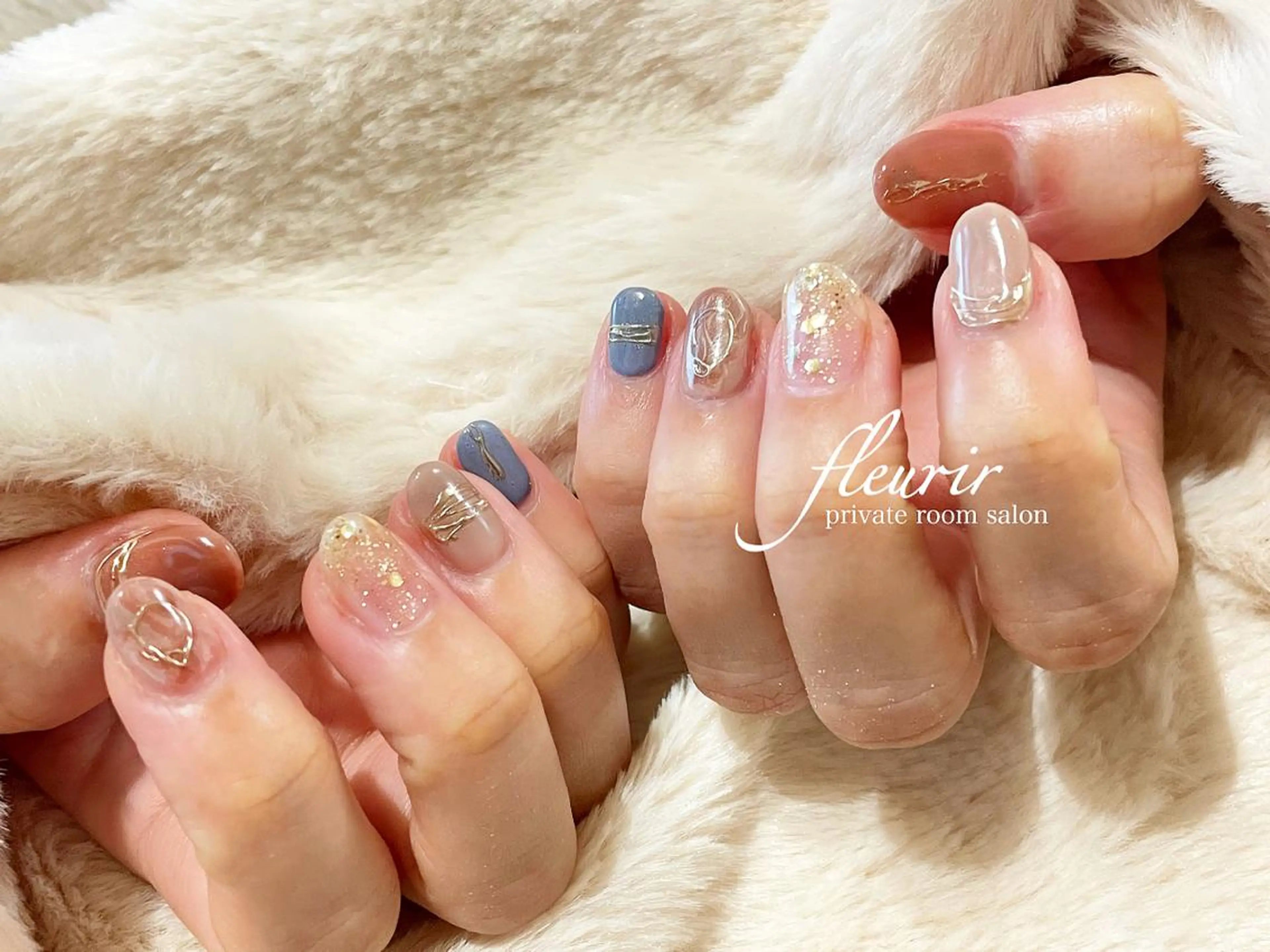 ネイル アートネイル 大理石ネイル(マーブル) ミラーネイル シンプルネイル フルリール 【プライベートサロンのネイルデザイン