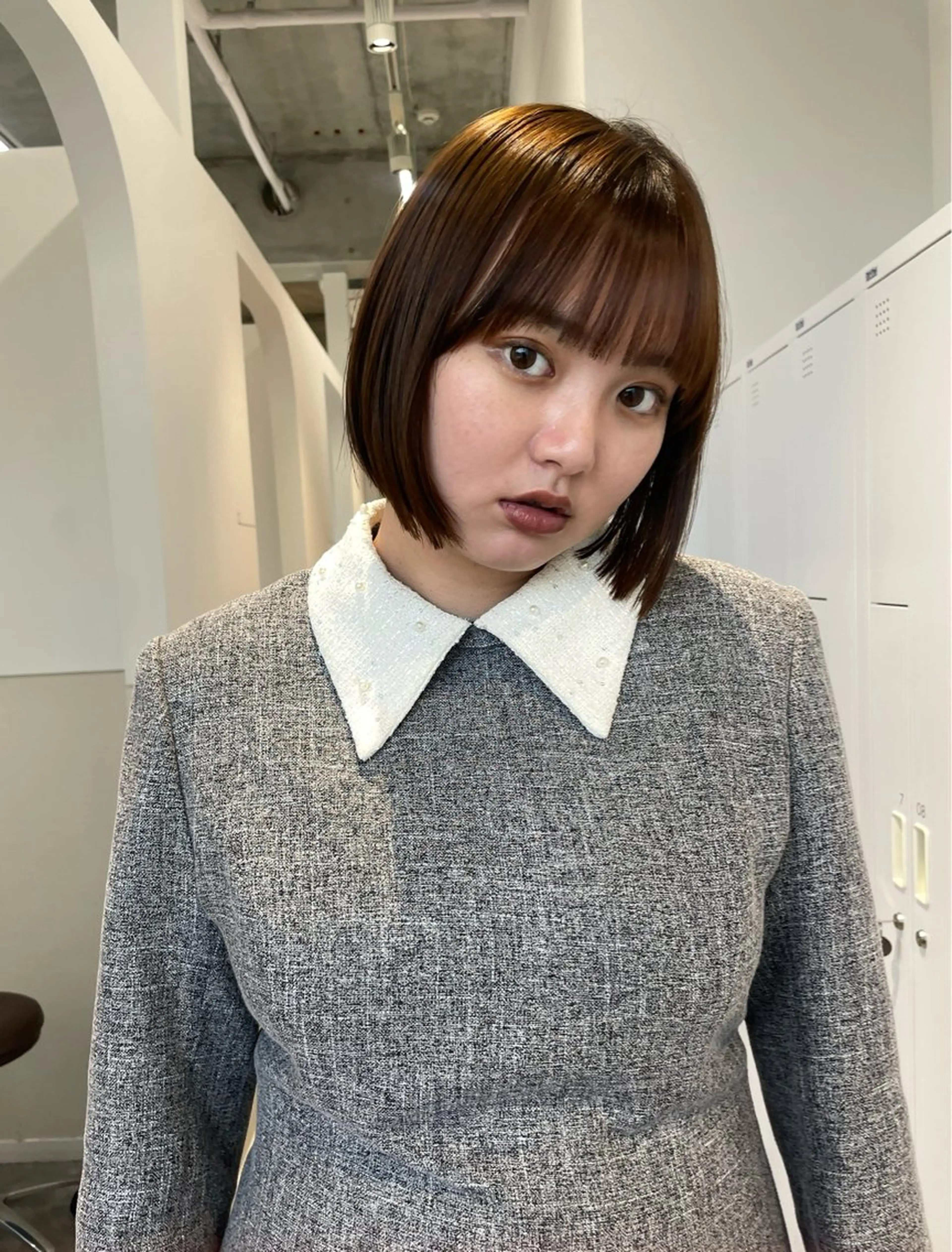 ミディアム カット 抜け感ボブ×パーマ |kazaneのヘアスタイル