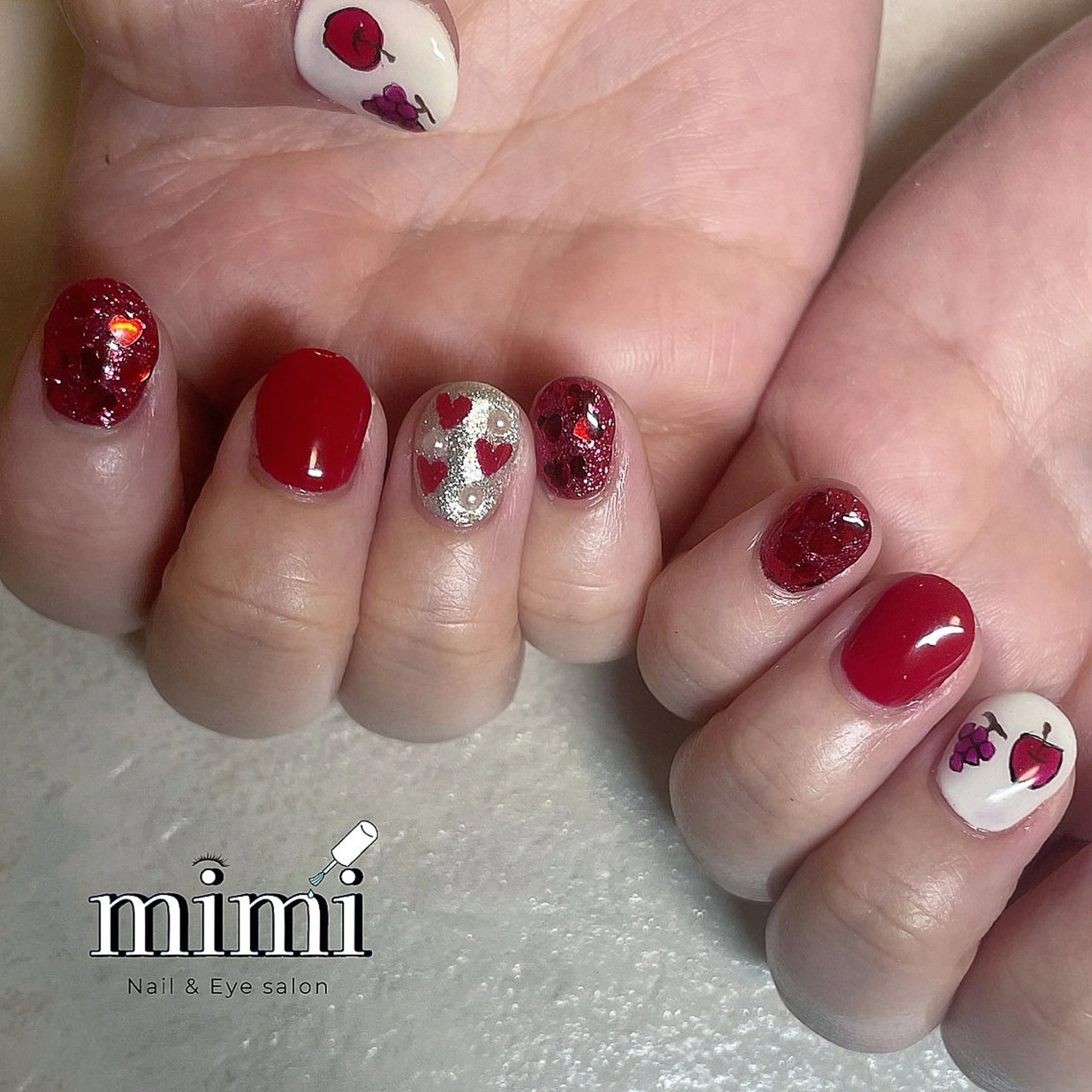 ネイル 長さ出し ハート 赤色 Nail&Eye Ruruのネイルデザイン