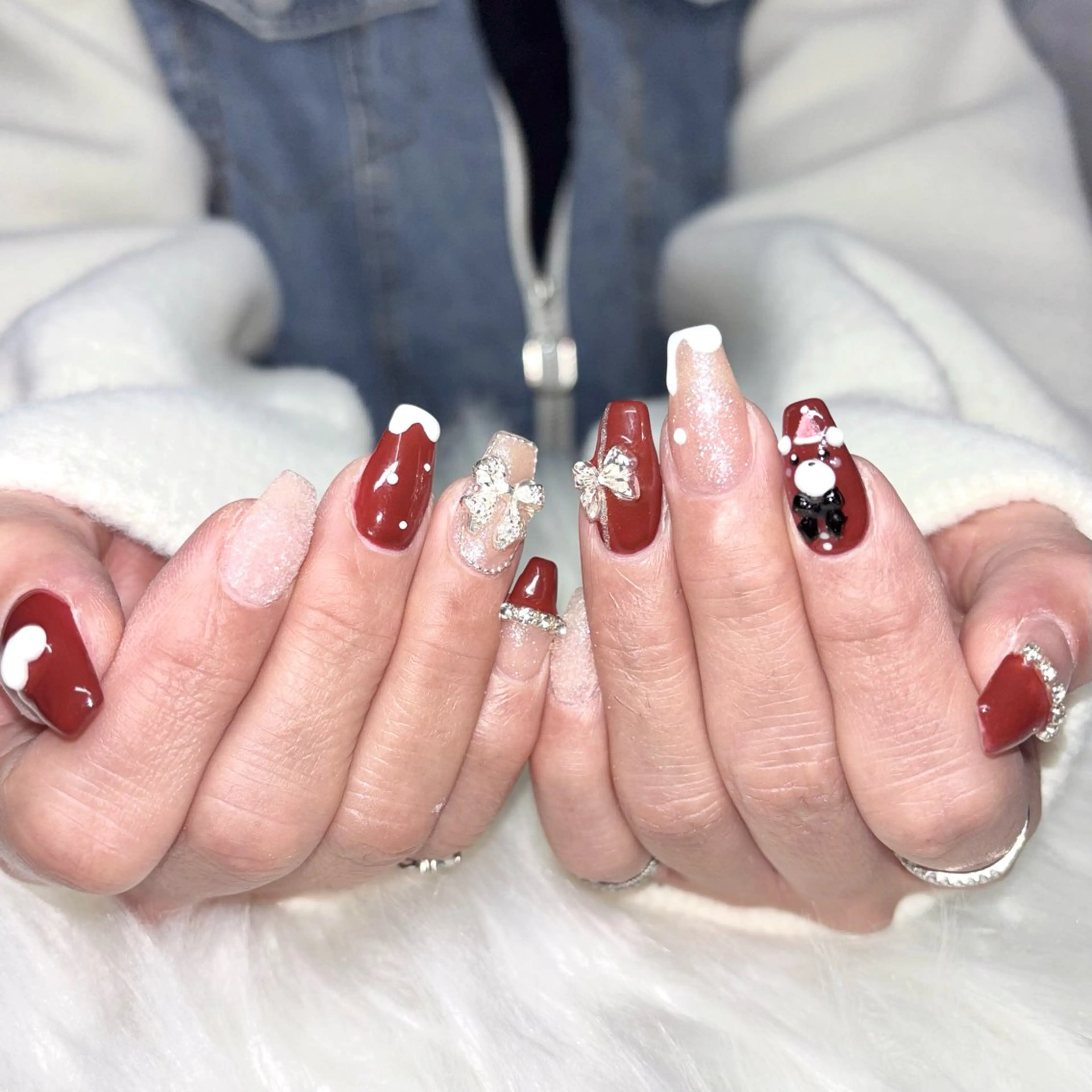 ネイル 持ち込み 冬ネイル クリスマス 馬場 聖桜のネイルデザイン