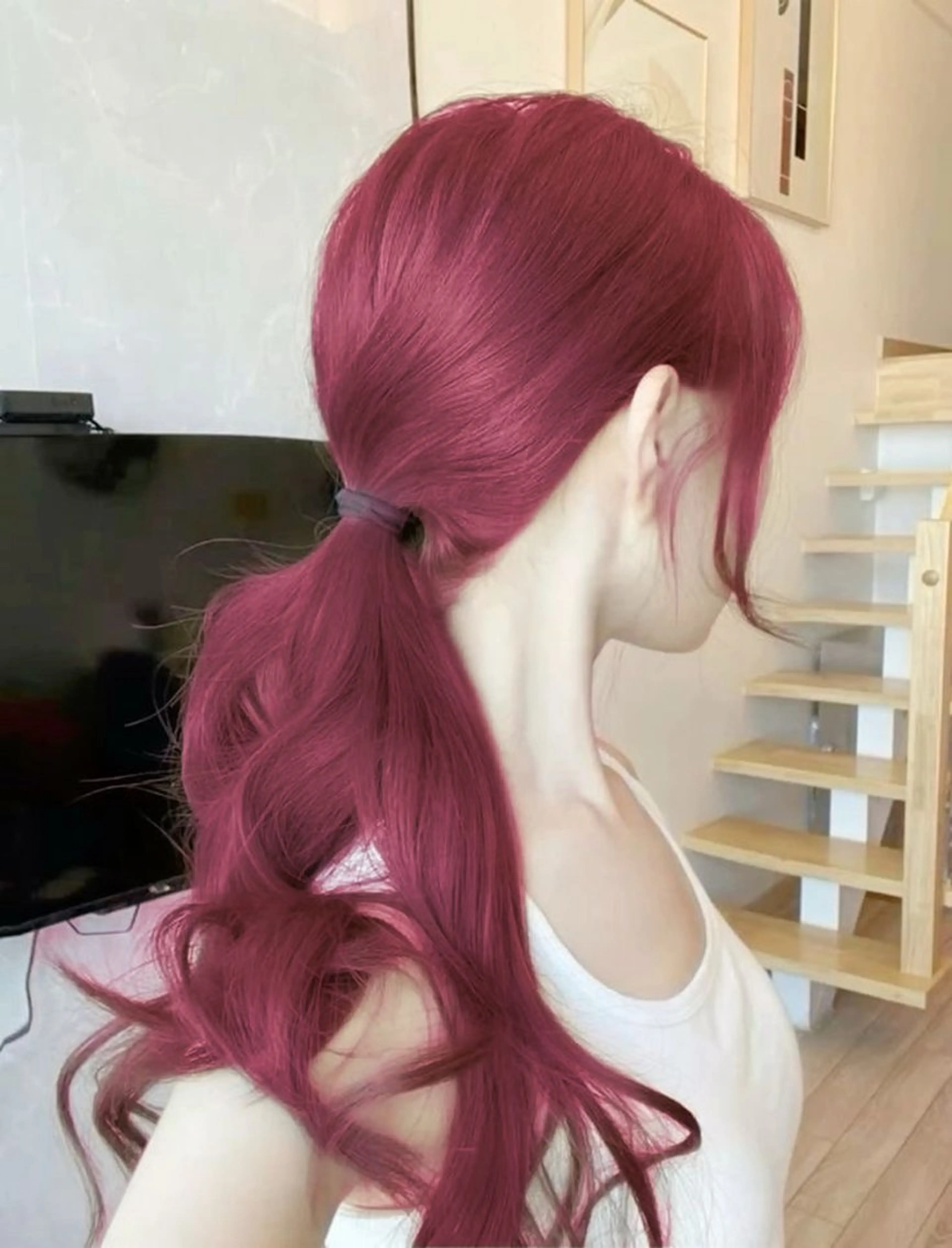 セミロング カラー ヘアアレンジ ケアカラー ヘアカラー ♥️暖色／深みレッド ♥️渋谷/らいるのヘアスタイル