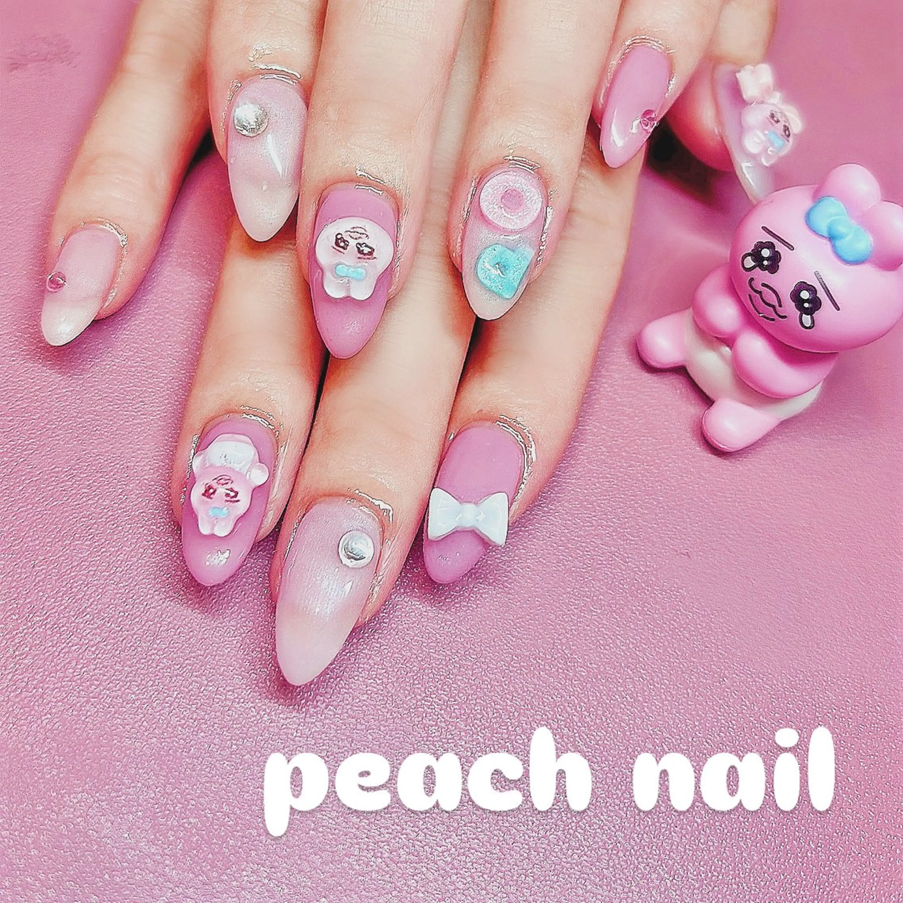 ネイル 韓国ネイル ピンク リボン ハンドネイル . kiyomiのネイルデザイン