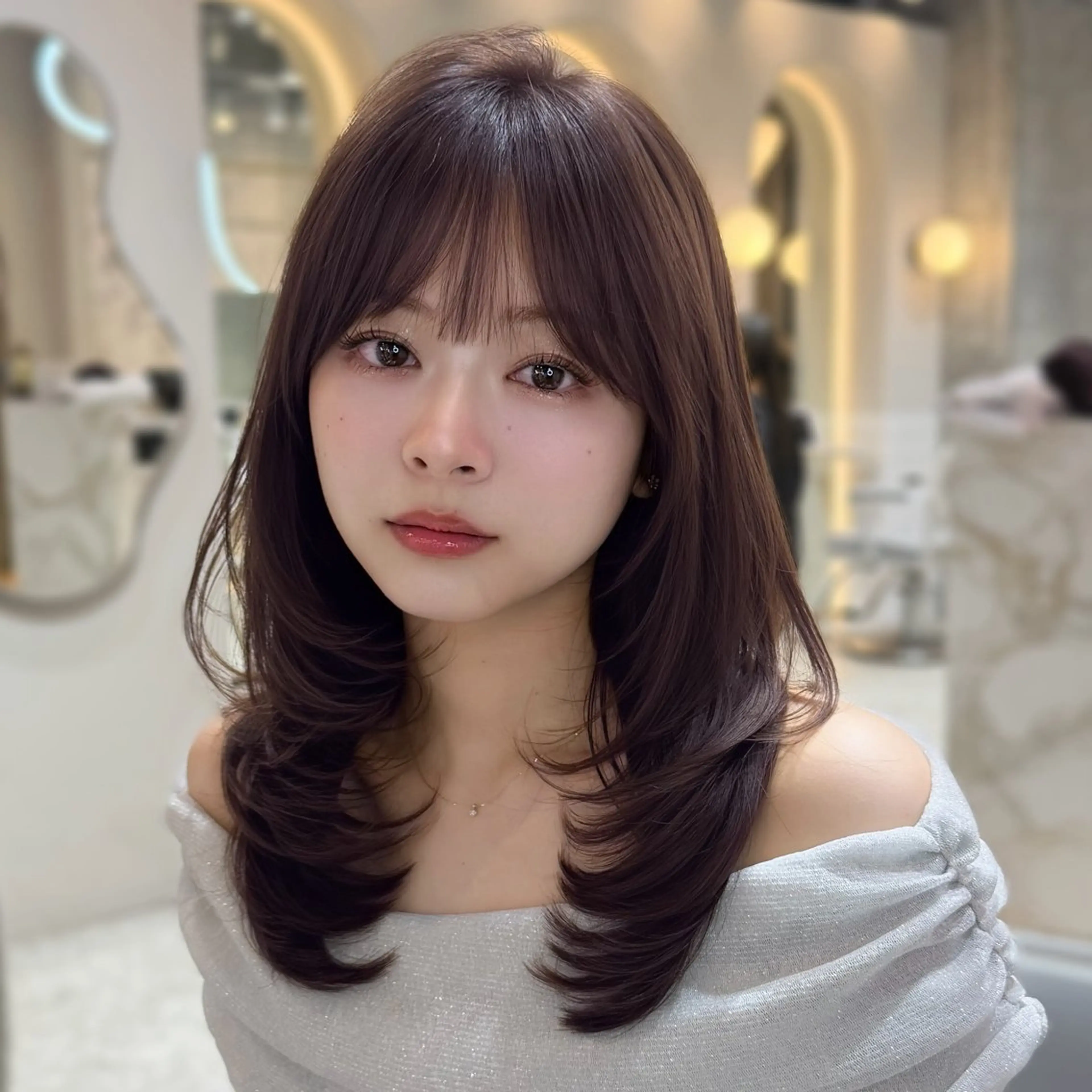 ミディアム カラー カット ヘアカラー トリートメント 新宿/韓国レイヤー 髪質改善カラー/角所のヘアスタイル