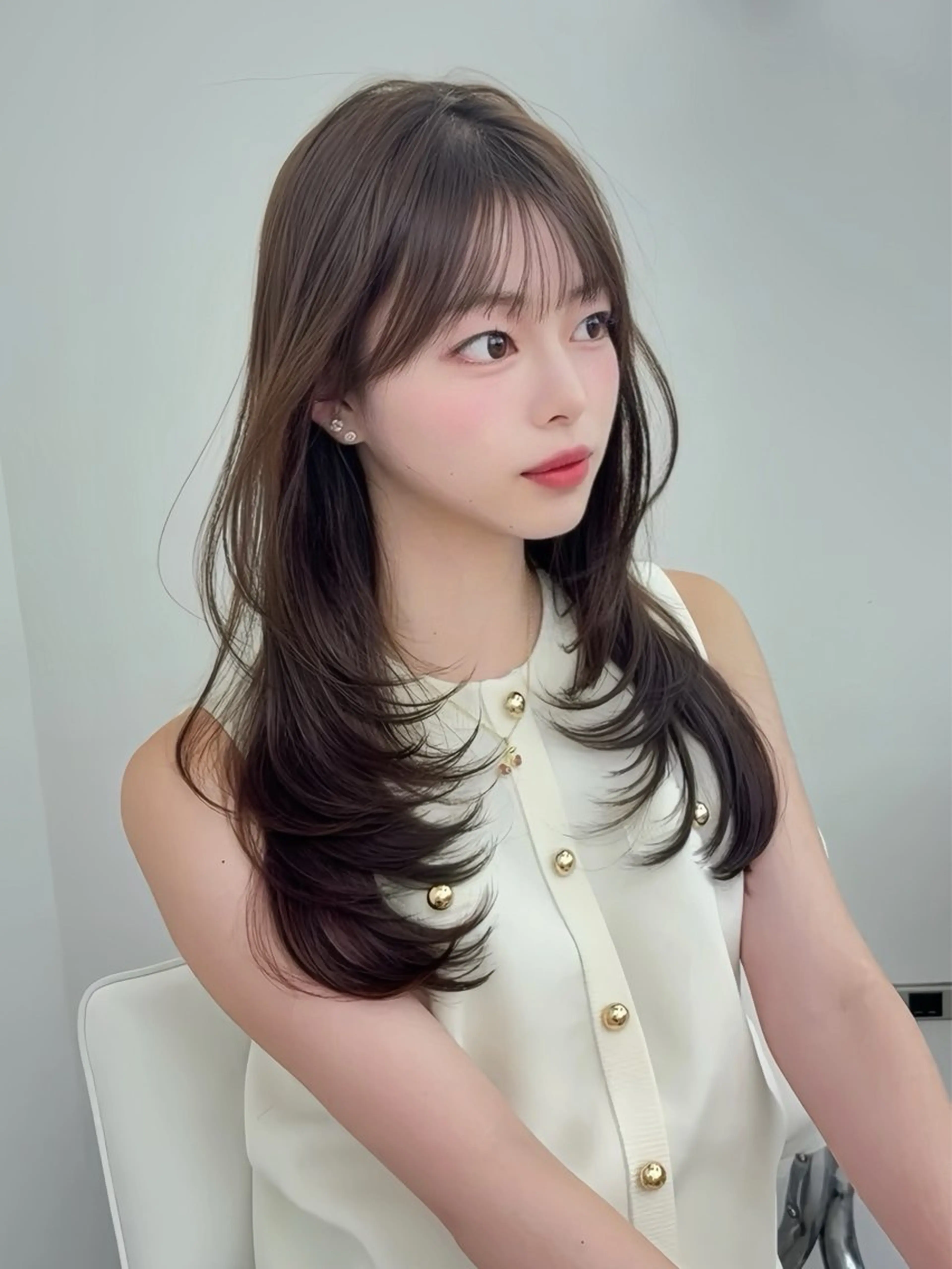 ロング カラー 小顔カット カット ヘアカラー トリートメント 韓国ヘア/レイヤー/ 顔まわり足立遥奈のヘアスタイル