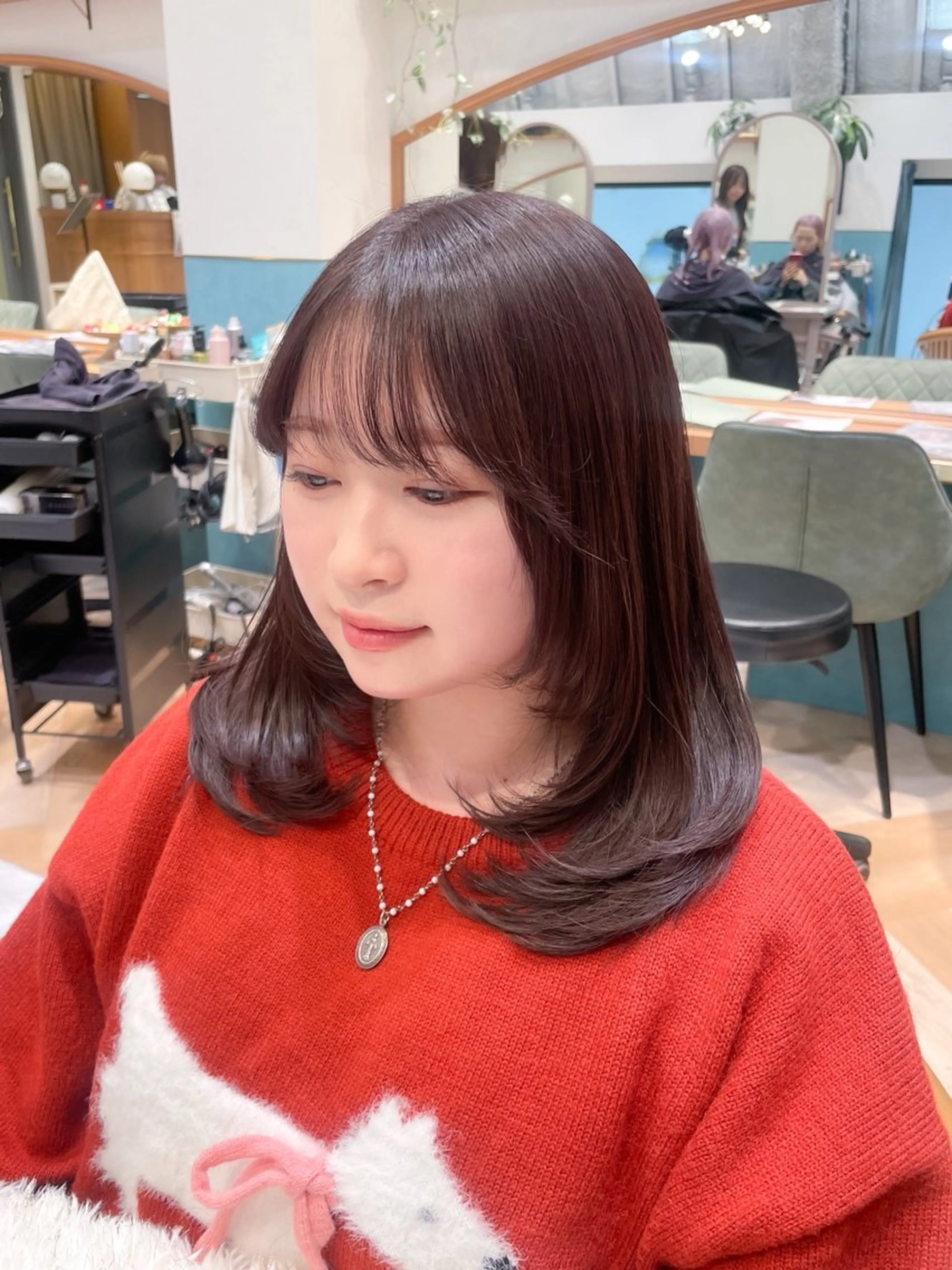 ミディアム カット ヘアカラー トリートメント 韓国/ハッシュカット /レイヤー🧸千純のヘアスタイル