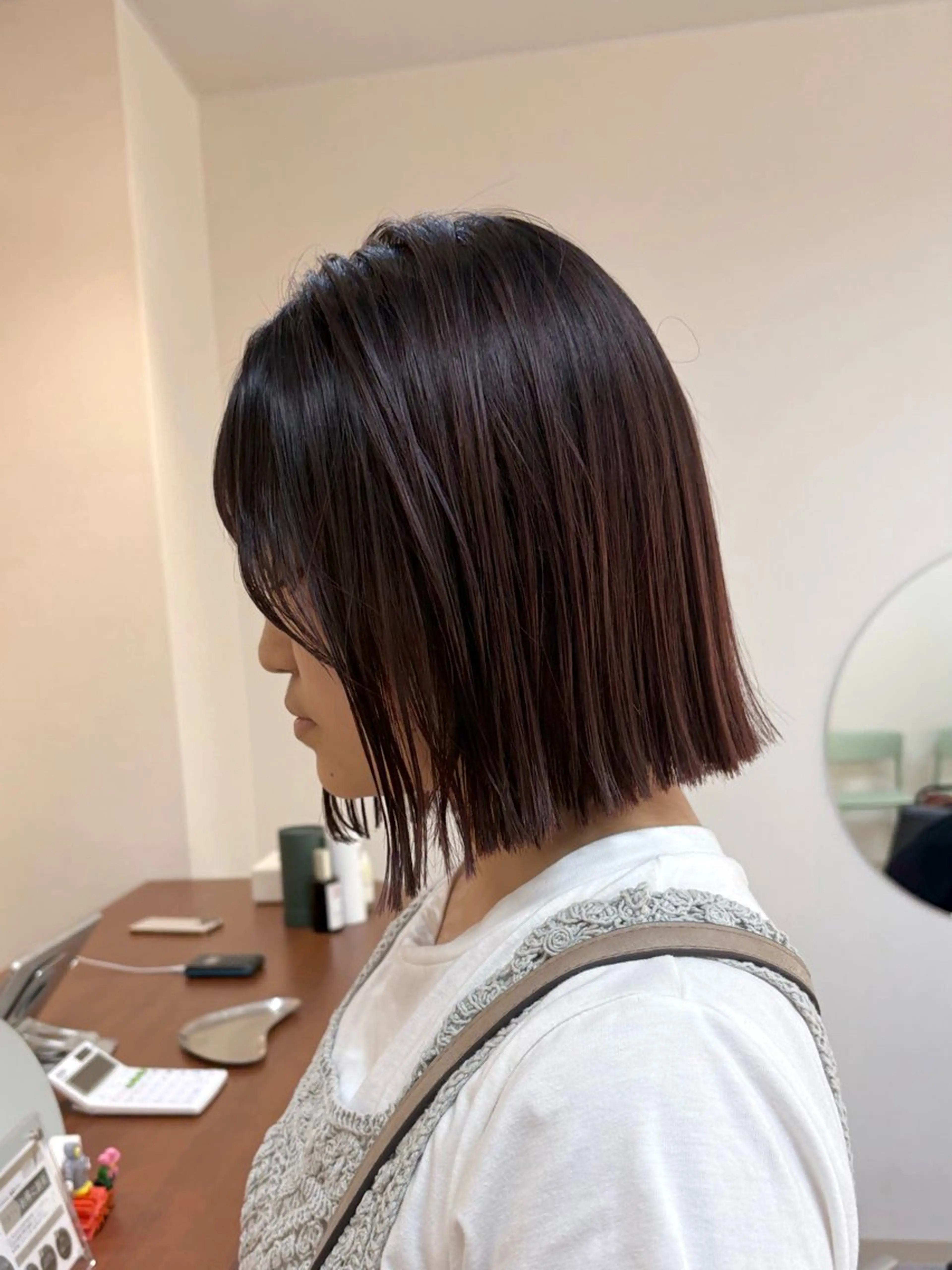 ミディアム カラー ヘアアレンジ ラベンダーカラー ピンクカラー ピンクラベンダー ボブ 縮毛矯正 カット ヘアカラー 縮毛矯正 トリートメント ハル🌸柔色/ ブリーチなし/艶髪のヘアスタイル