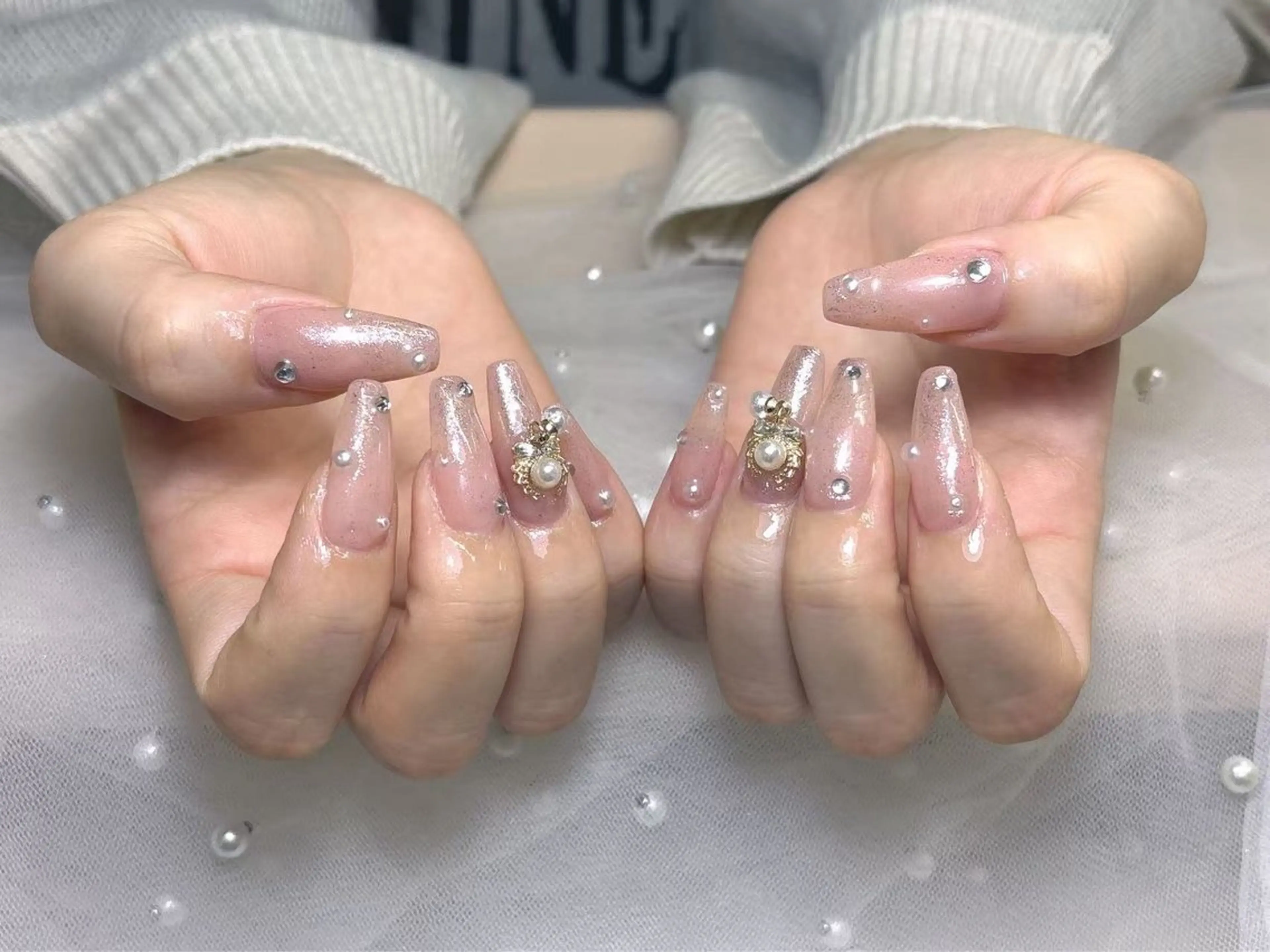 ネイル グラデーション ラメ(グリッター) ラメグラデーション Chiara 長さだしのネイルデザイン