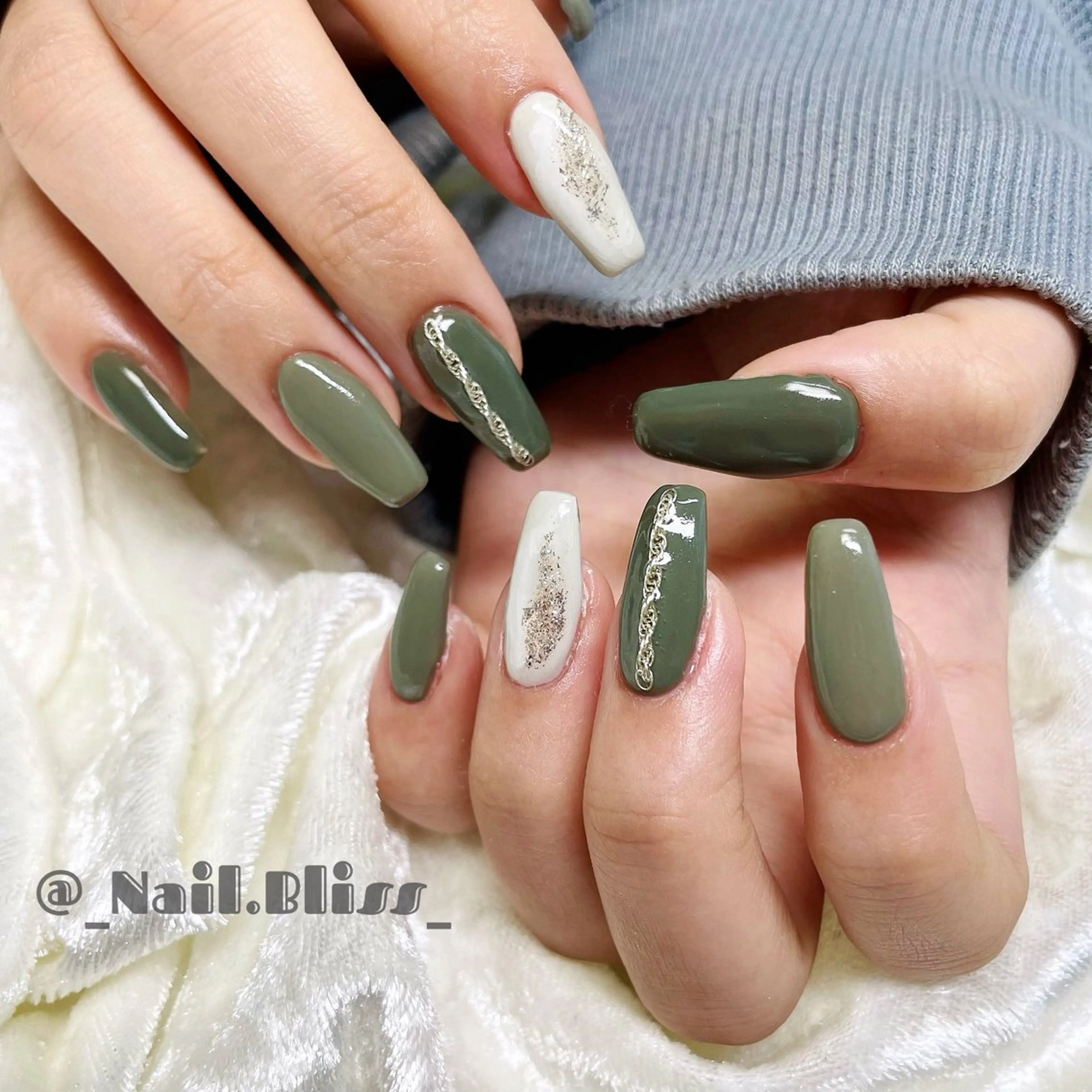 ネイル グリーン ハンドネイル NAIL BLISSのネイルデザイン