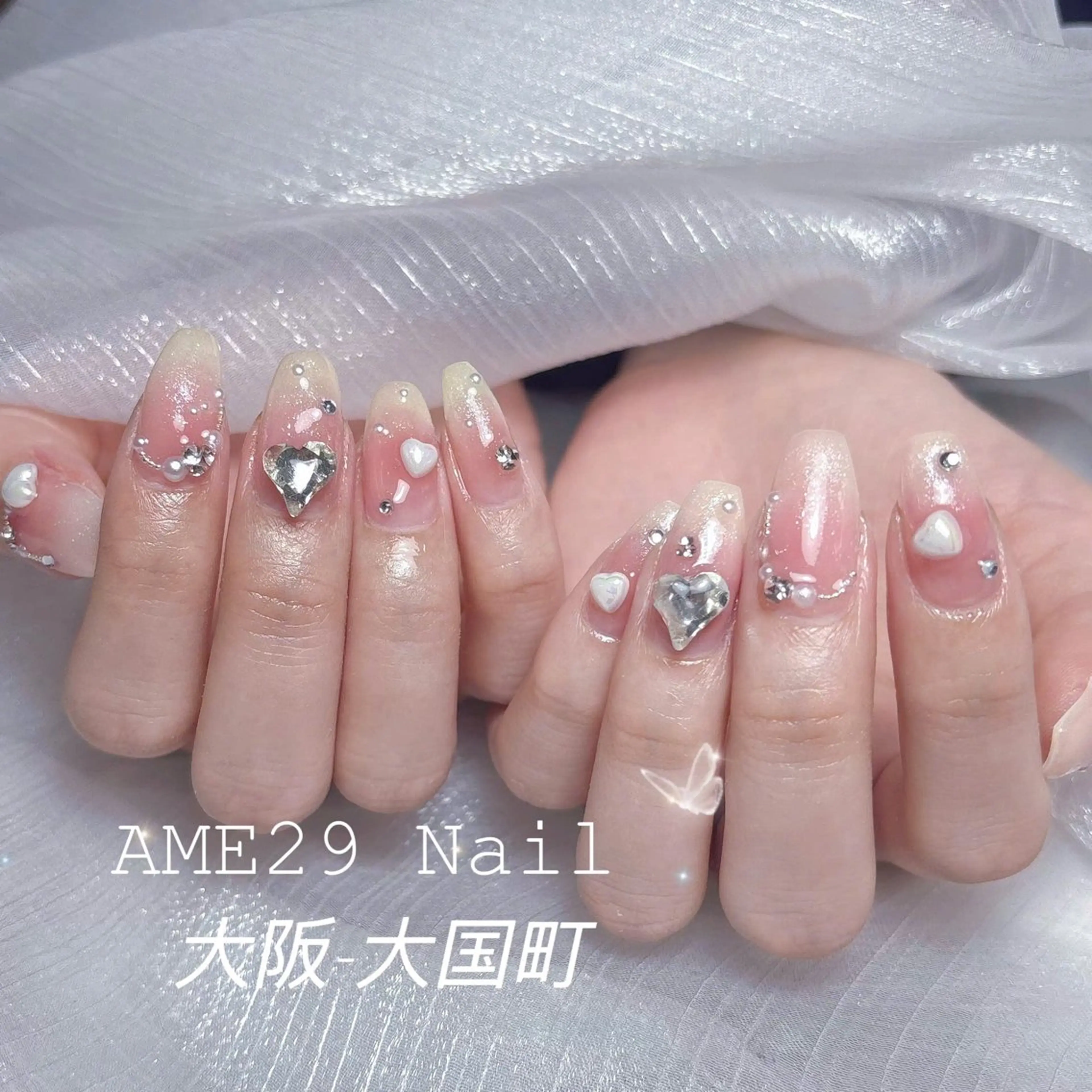 ネイル ジェルネイル ガーリー グラデーション ハート キラキラネイル AME29 Nail ネイルサロンのネイルデザイン
