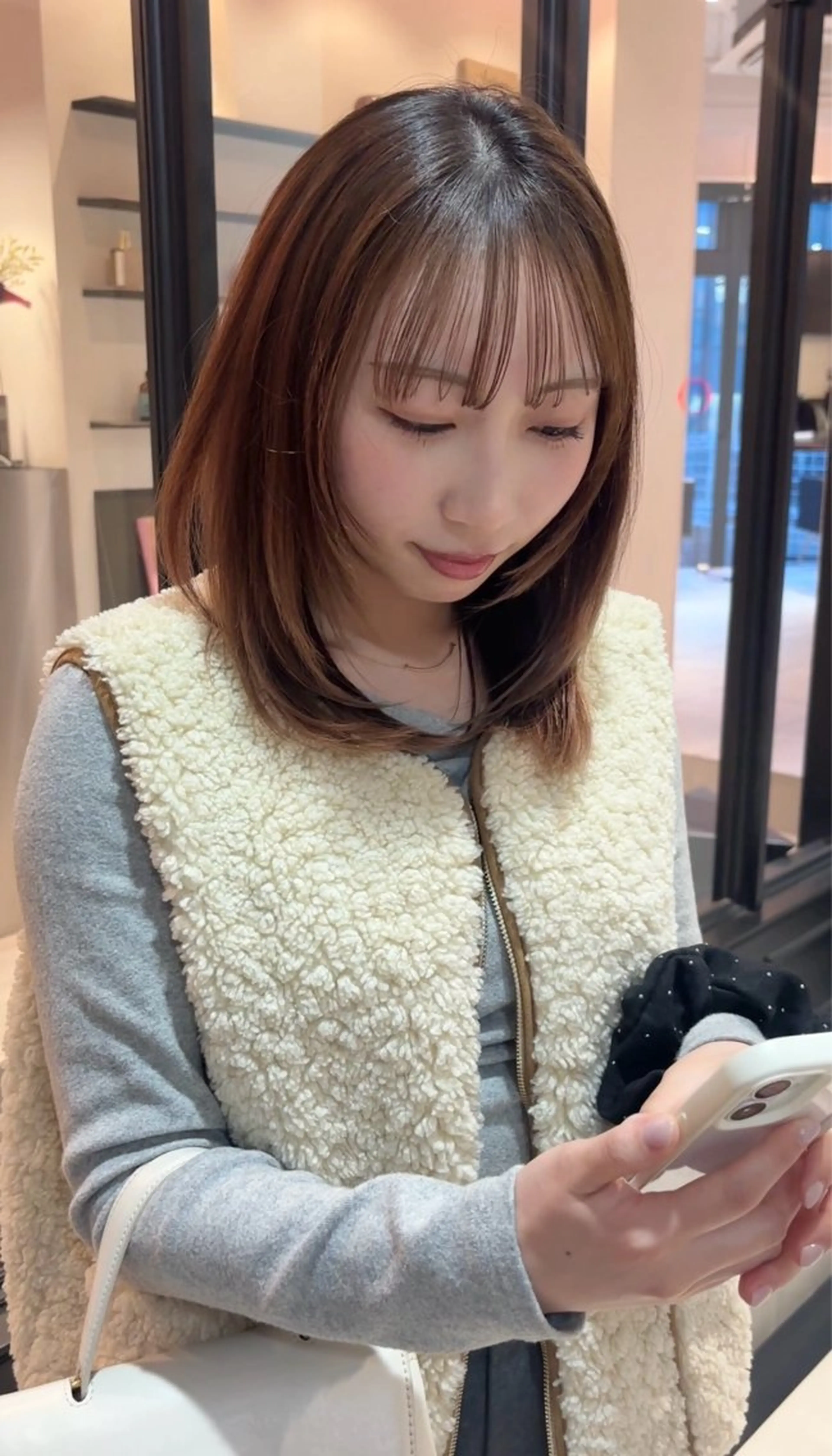 ミディアム 縮毛矯正 rizu🤎/ ボブ /ブラウンカラーのヘアスタイル