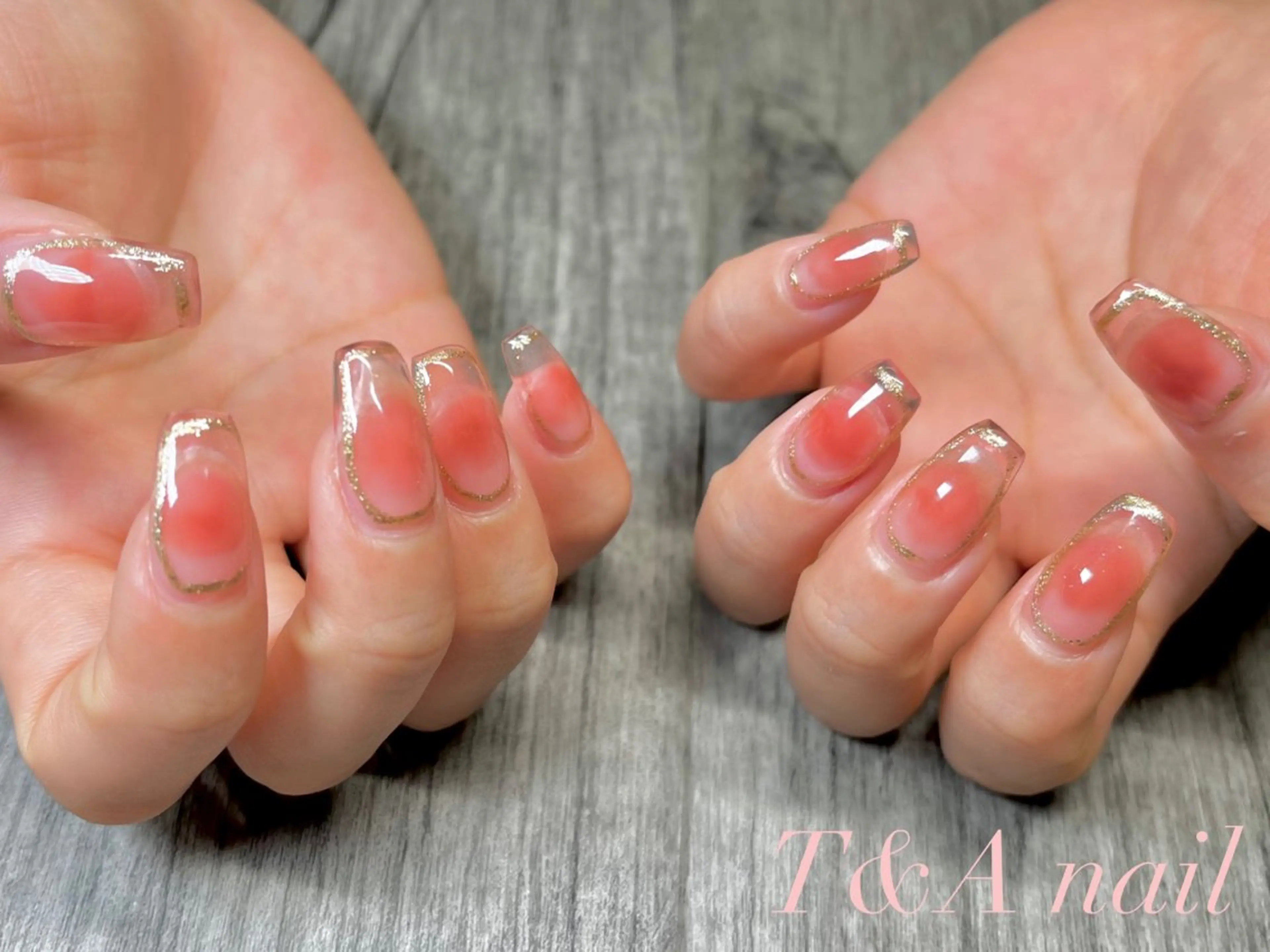 ネイル チークネイル クリアネイル 長さ出し ジェルネイル ピンク ハンドネイル T&A nailのネイルデザイン