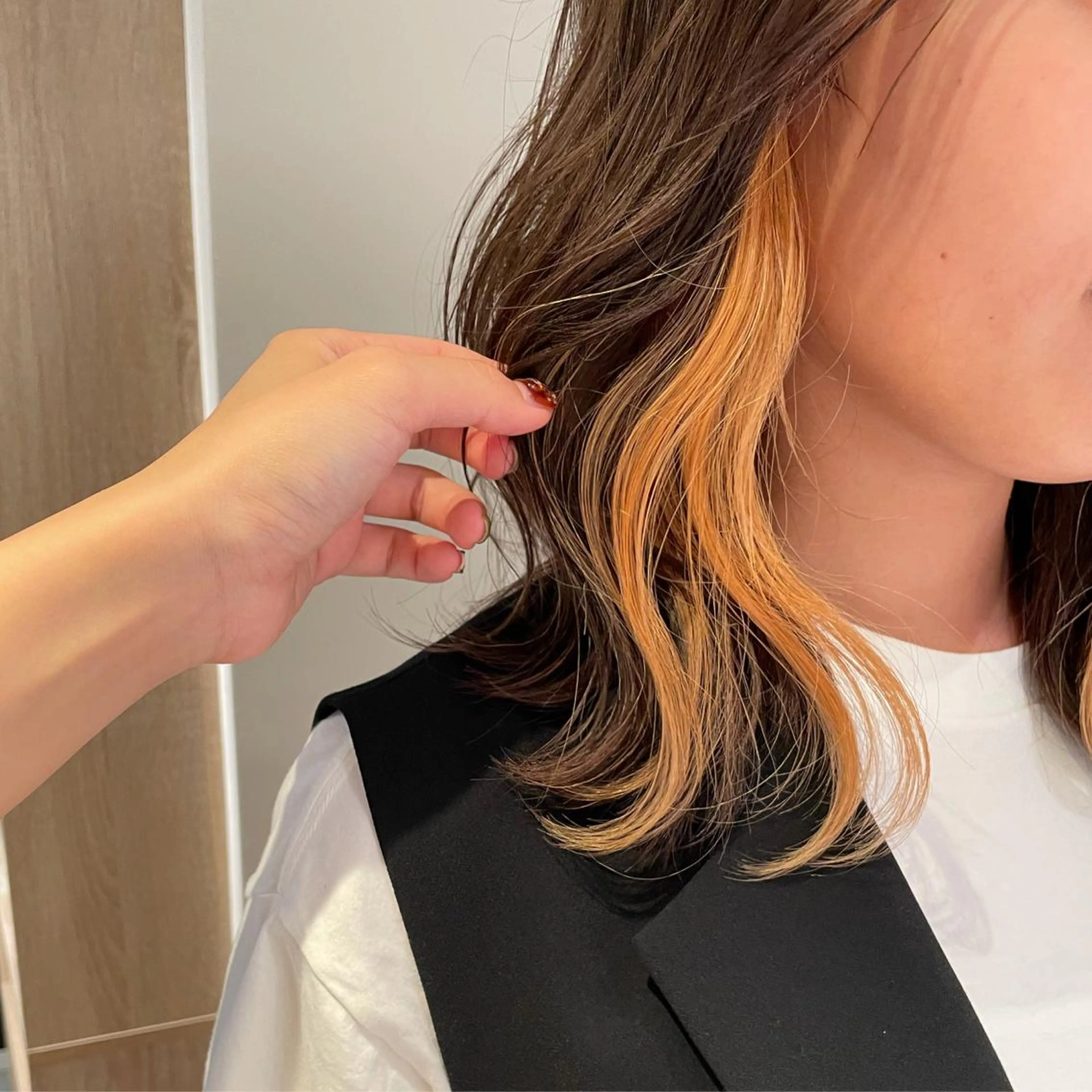 カラー ベージュカラー イヤリングカラー オレンジ miyu 名古屋駅/似合わせのヘアスタイル