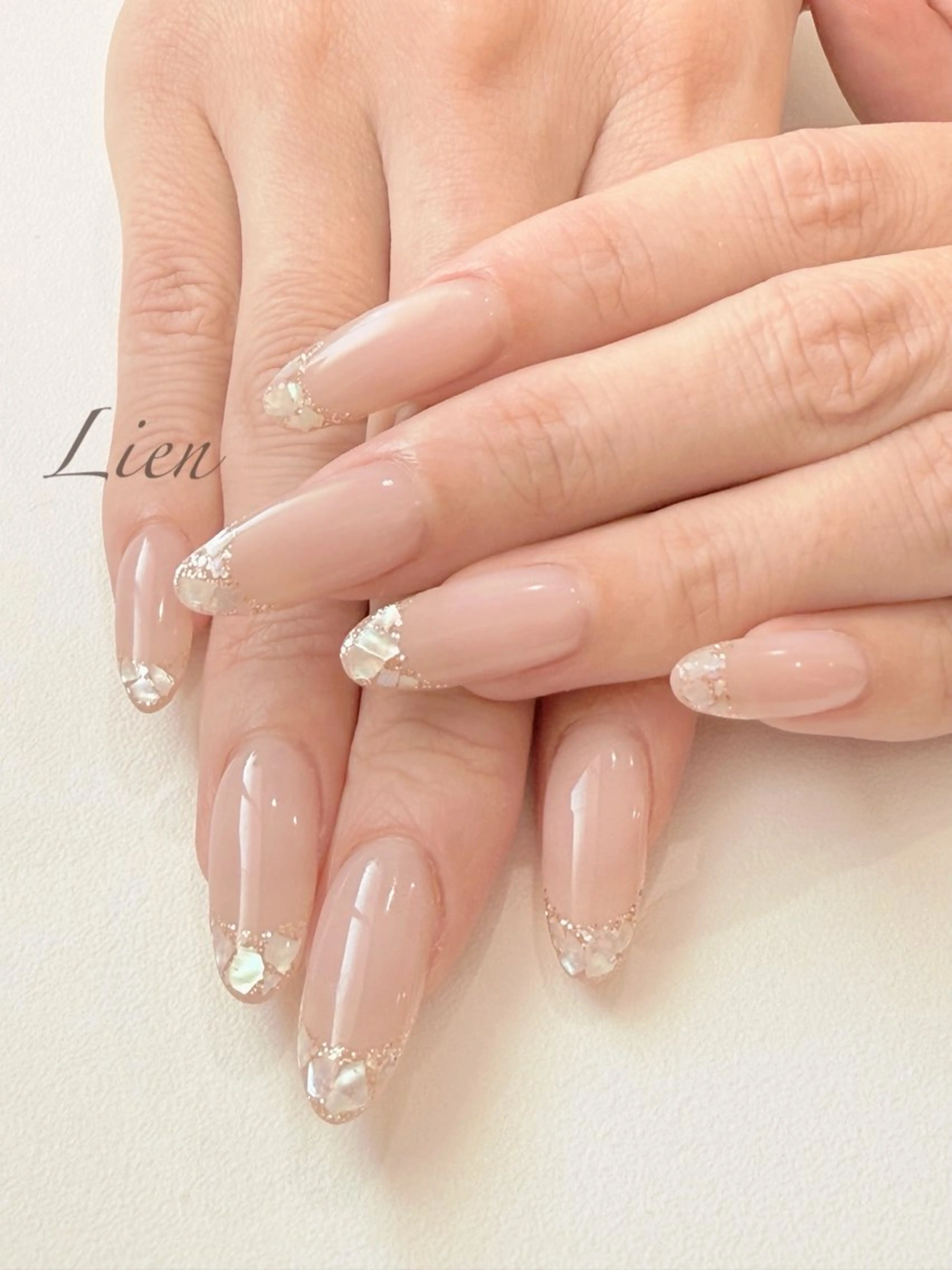 ネイル 長さ出し フットネイル フレンチネイル ジェルネイル ガラスフレンチ ハンドネイル Lien（リアン） 銀座駅6分のネイルデザイン