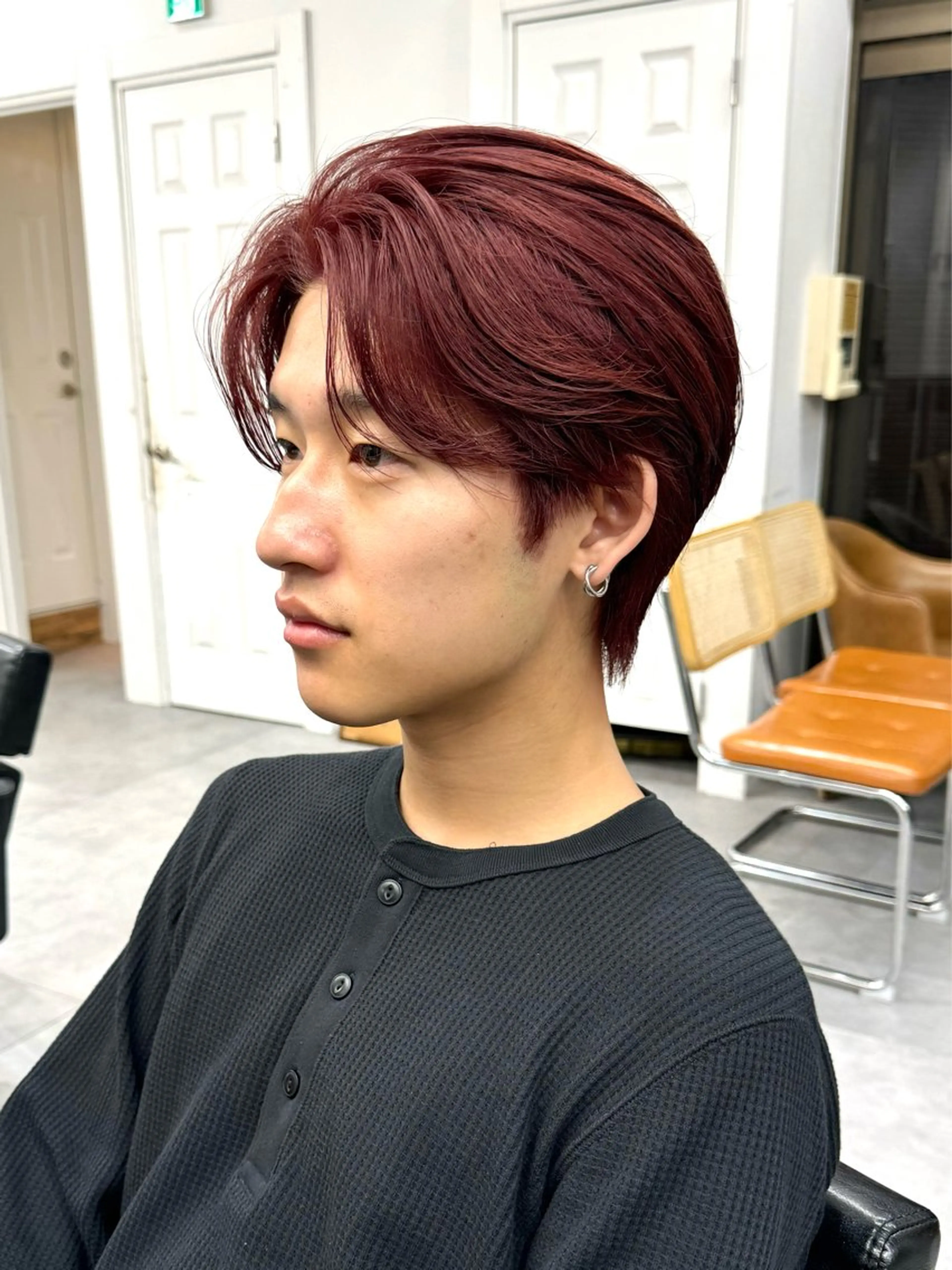 カラー メンズ メンズブリーチ ブリーチ レッドカラー カット ヘアカラー シャドウパーマ/ 波巻パーマYu-Kiのヘアスタイル