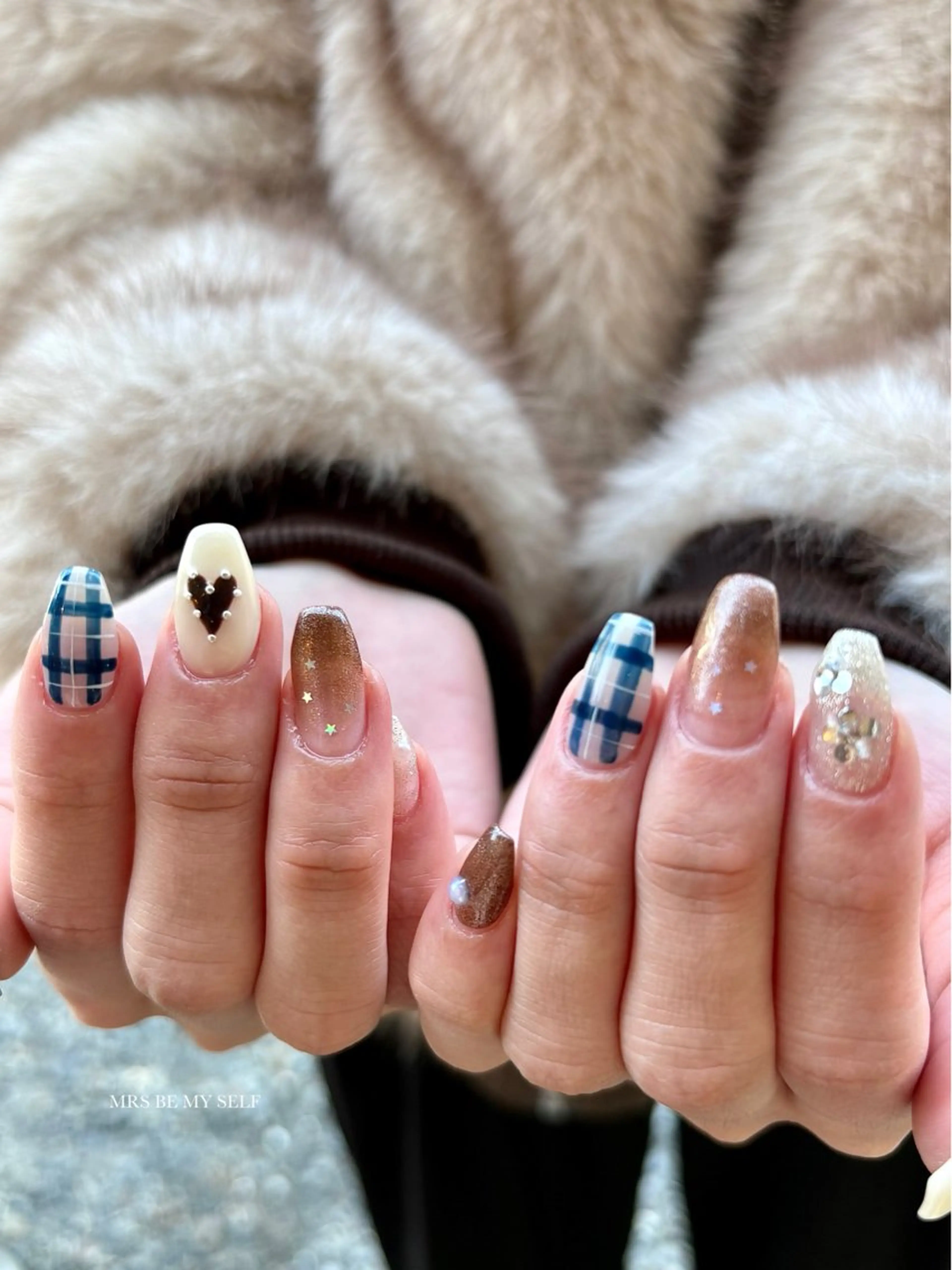 ネイル ブラウン ハート バレンタイン ハンドネイル MRS/ miyu🎀のネイルデザイン