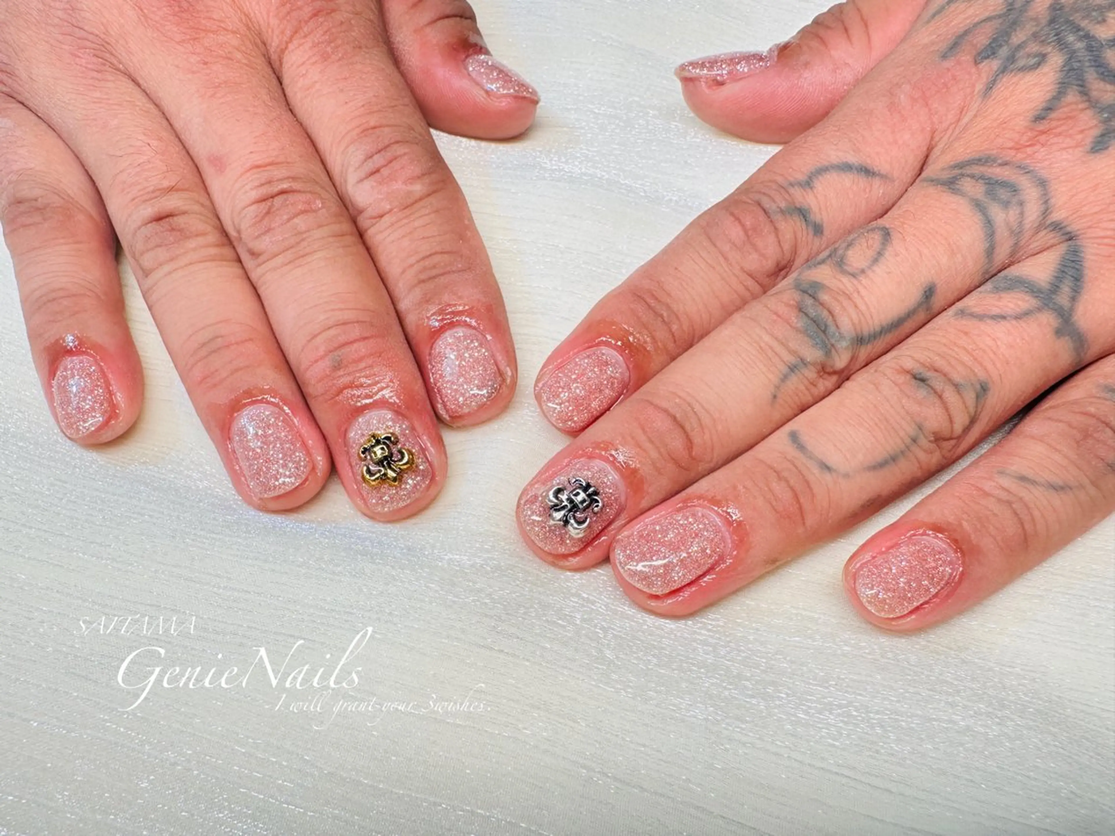 メンズ ネイル アートネイル 氷ネイル・うるうるネイル ロングネイル メンズネイル 持ち込み Genie Nailsのネイルデザイン