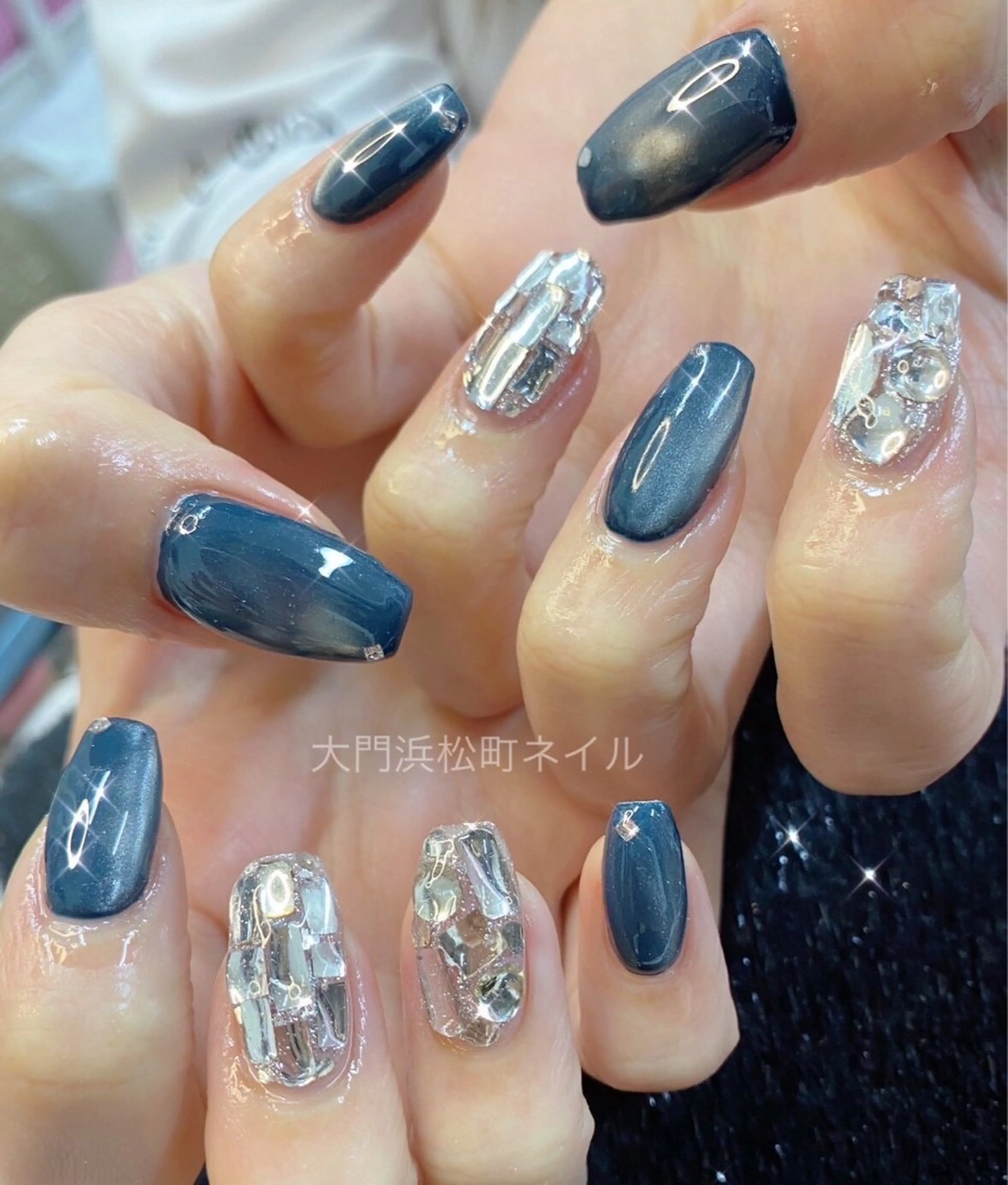 ネイル フレンチネイル ガラスフレンチ マグネットネイル ミラーネイル 持ち込み ハンドネイル ハンドケア 大門浜松町 ネイルのネイルデザイン