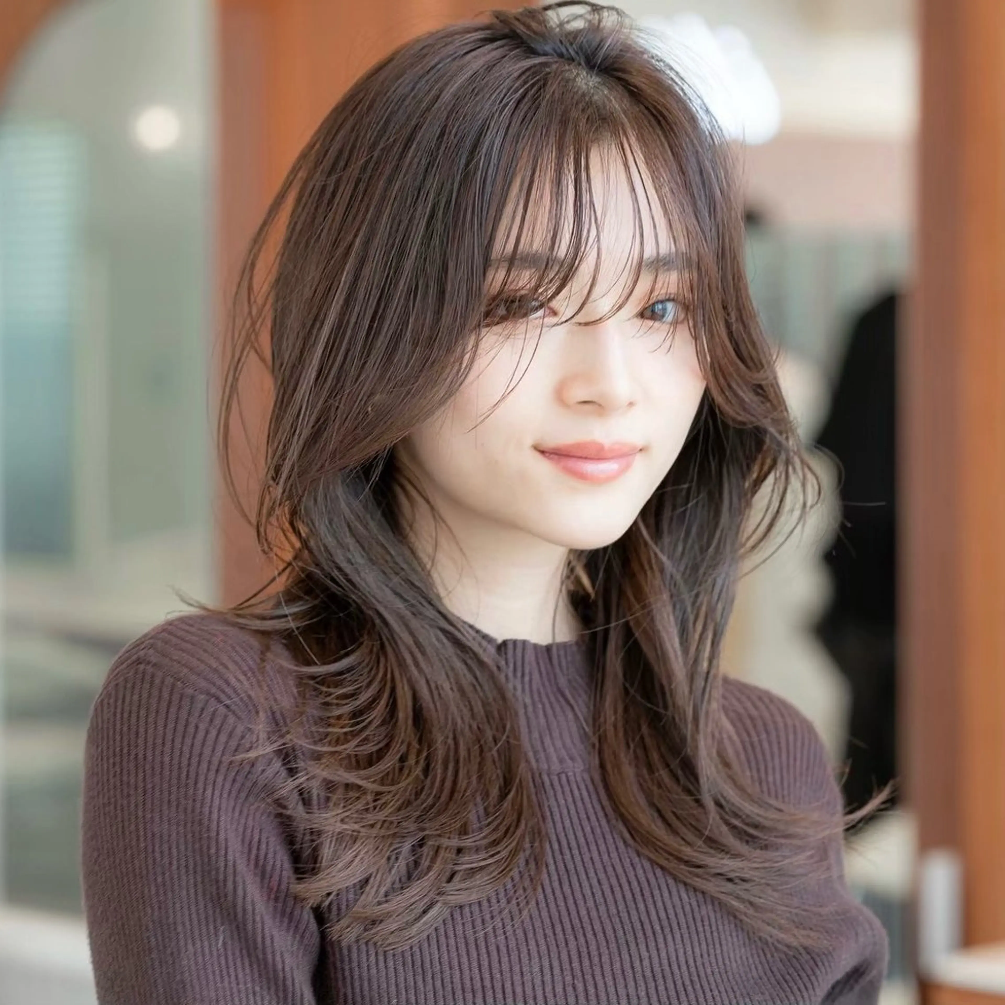 セミロング ボブ 顔まわりレイヤー 顔周りカット ハッシュカット 髪質改善 原宿/韓国/髪質改善 /レイヤー/ボブのヘアスタイル