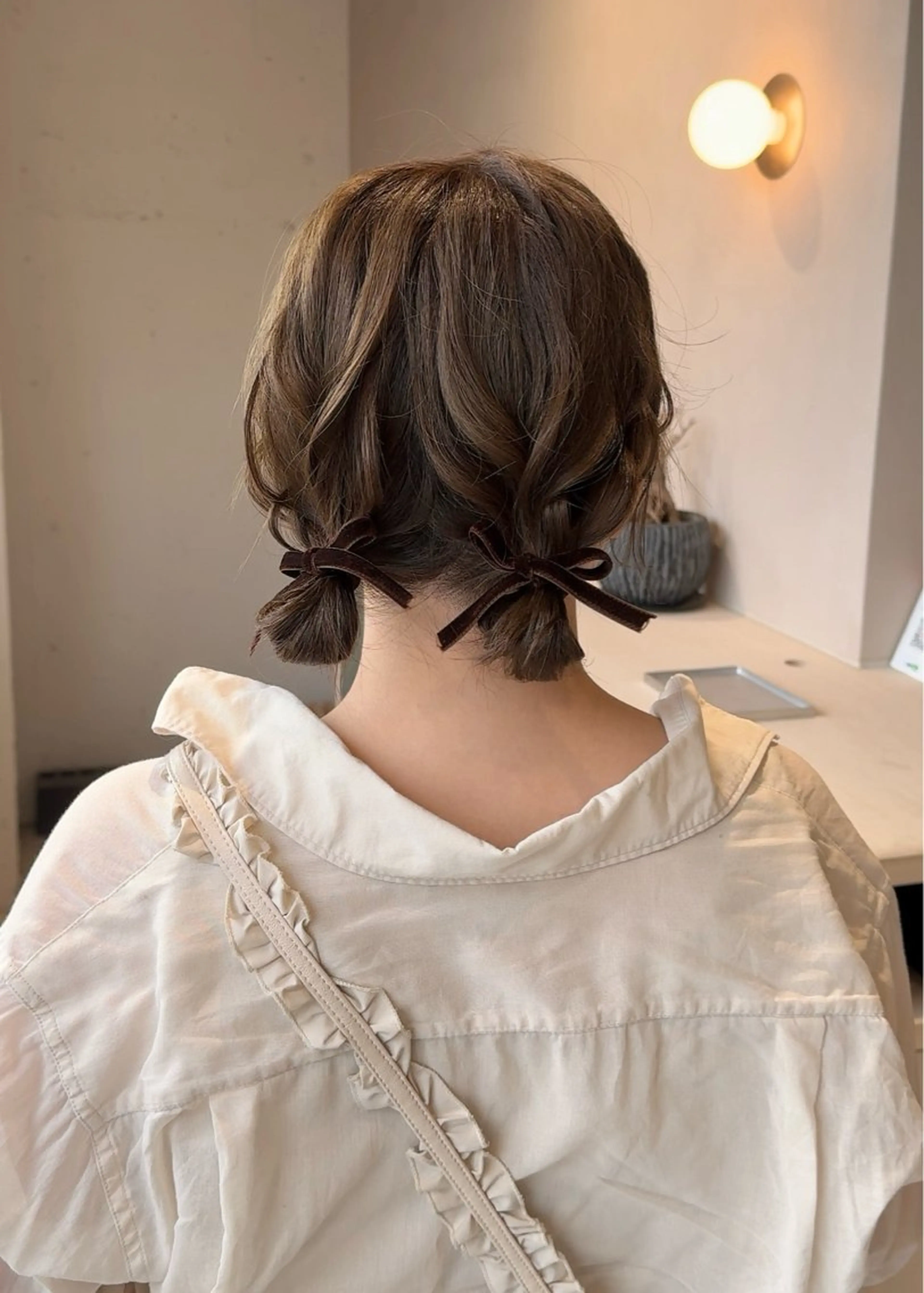 ミディアム ヘアアレンジ お団子ヘア 結婚式・ブライダル ボブ ヘアセット ヘアセット大募集 ˗ˋˏairiˎˊ˗のヘアスタイル