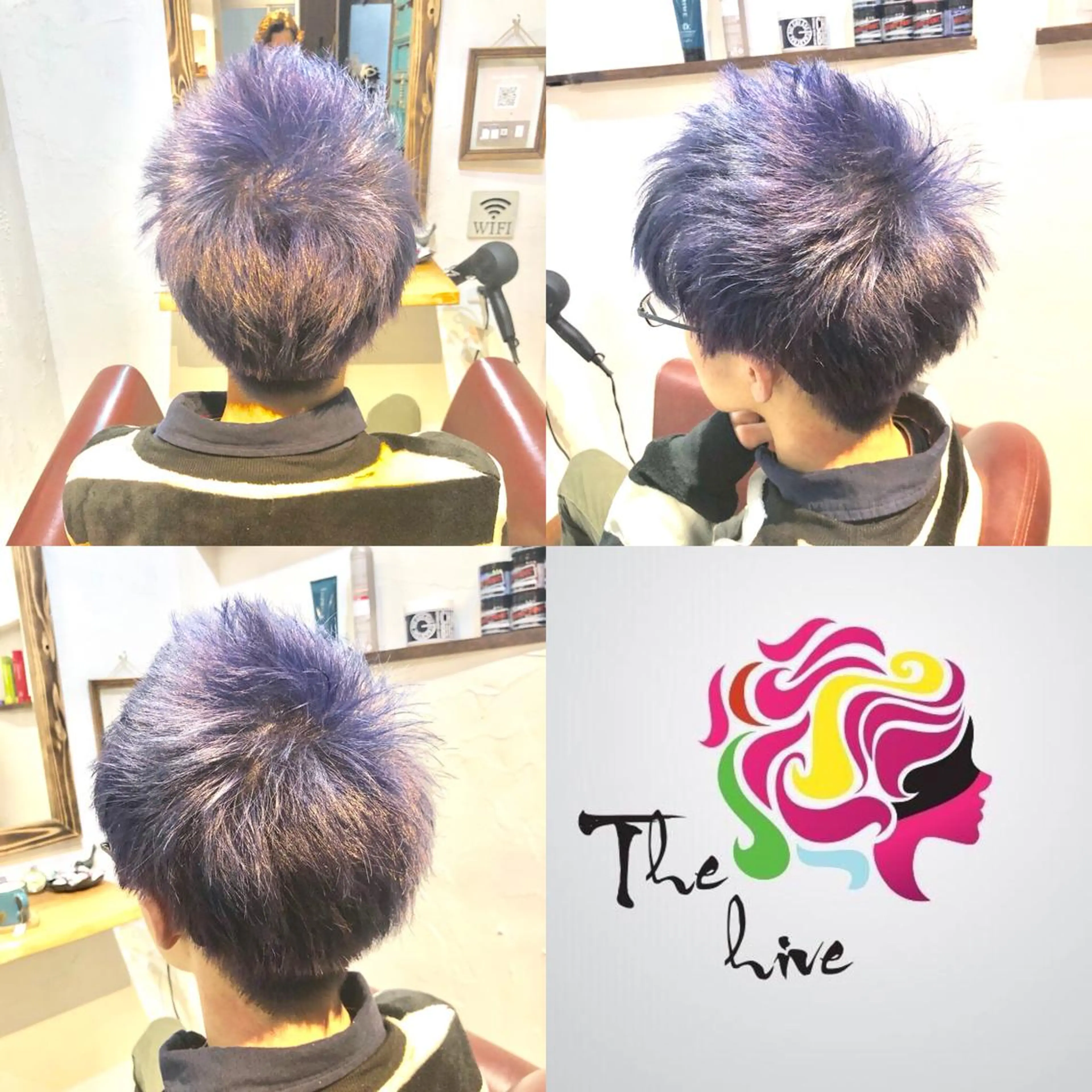 ショート カラー メンズ ブルーカラー カット ヘアカラー Hair salon The hiveのヘアスタイル