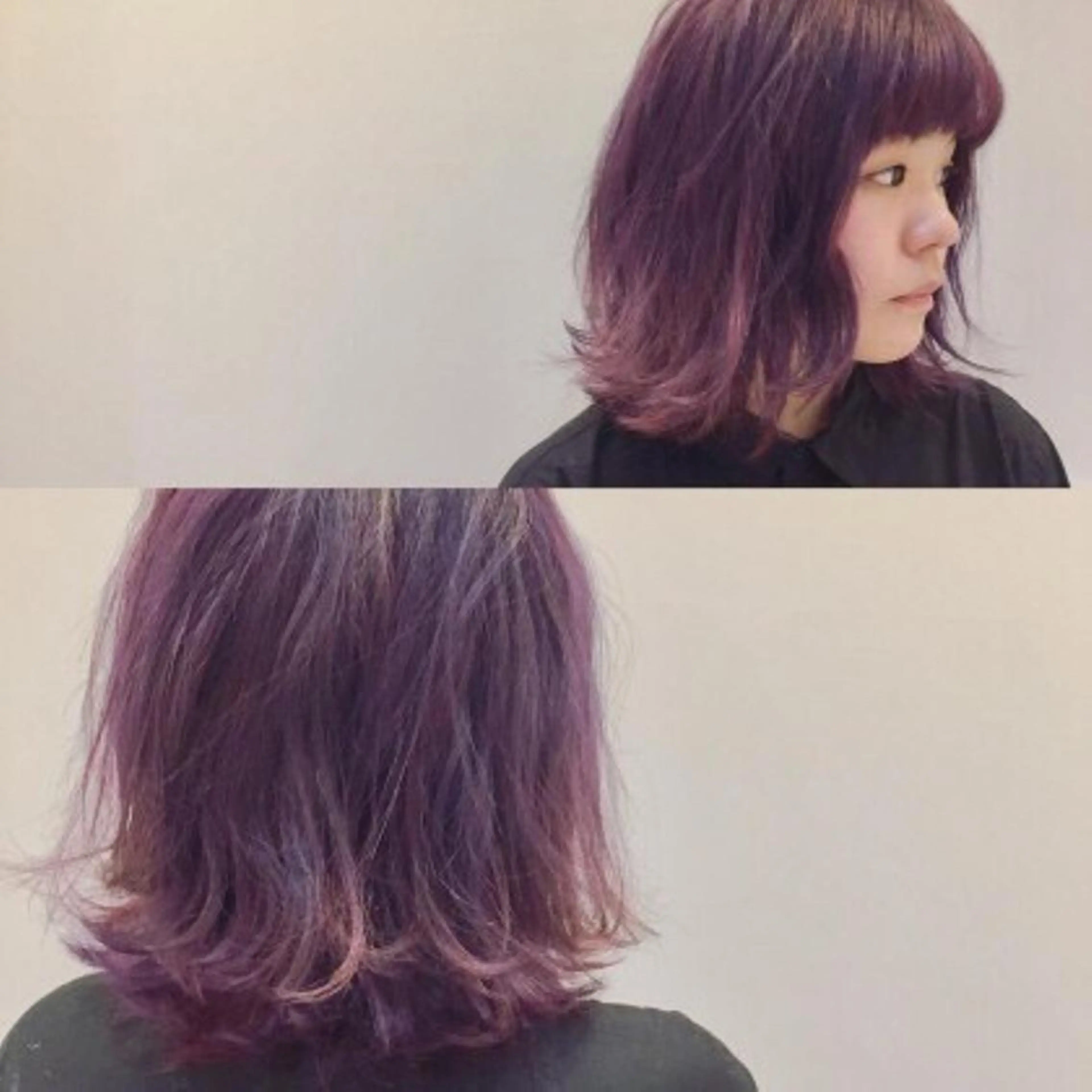 ミディアム セミロング パープルカラー シールエクステ×美髪 改善/ヨシモトカンジのヘアスタイル