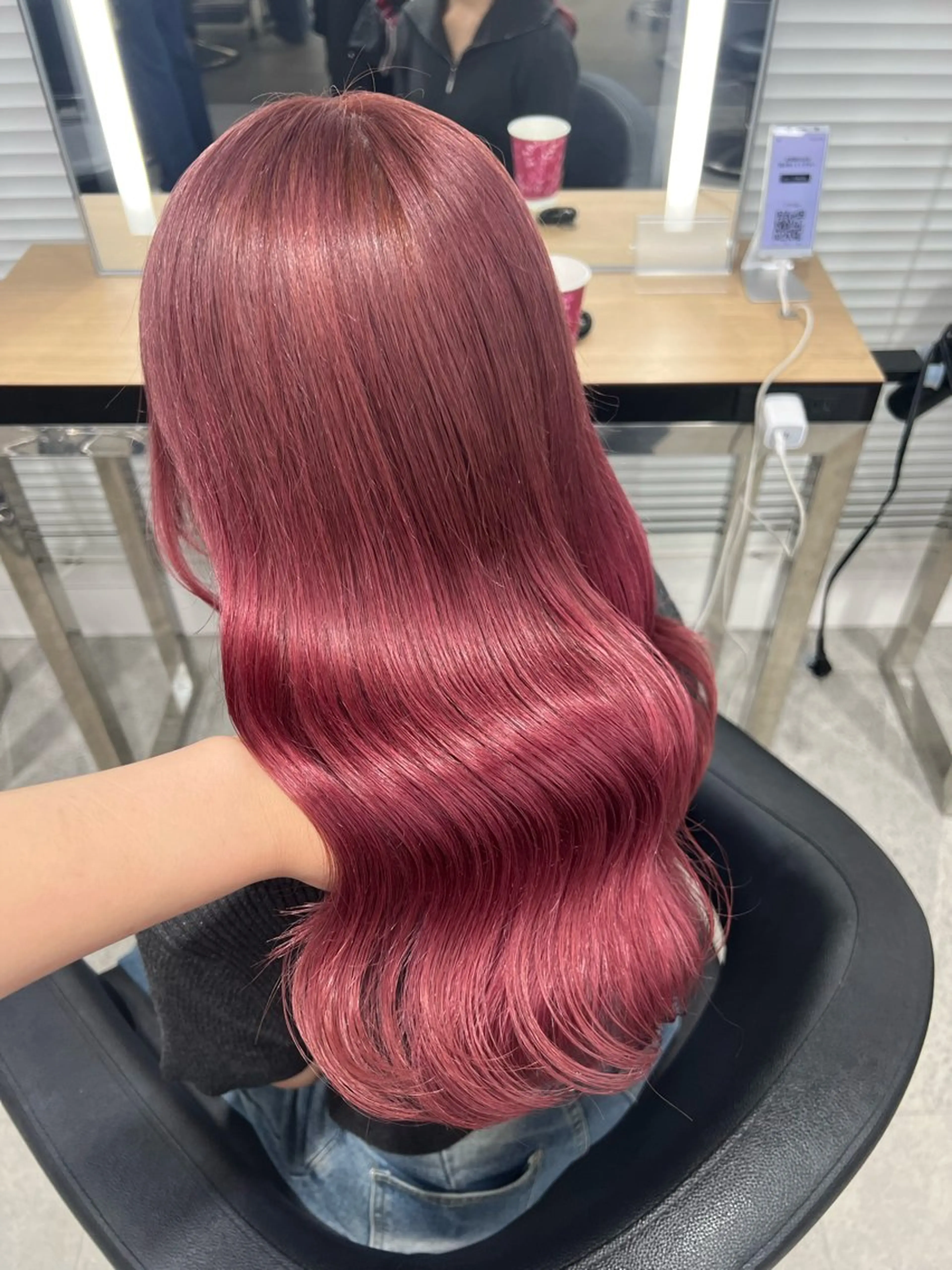 ロング カラー ケアカラー ロング トリートメント ヘアカラー 💗愛され暖色💗 ピンク/レッド💗のヘアスタイル