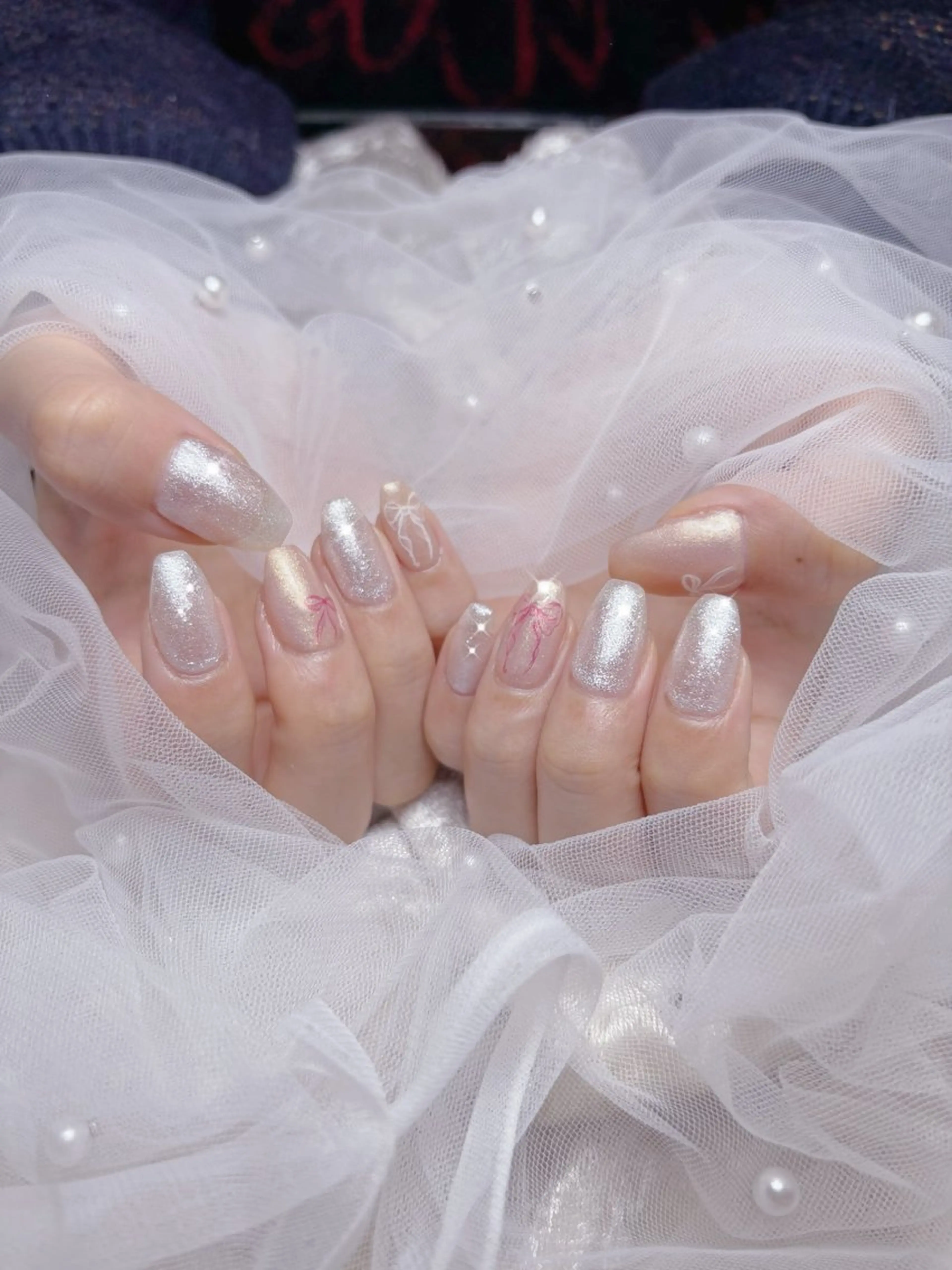 ネイル キラキラネイル リボン ハンドネイル Monart♡ あいりのネイルデザイン