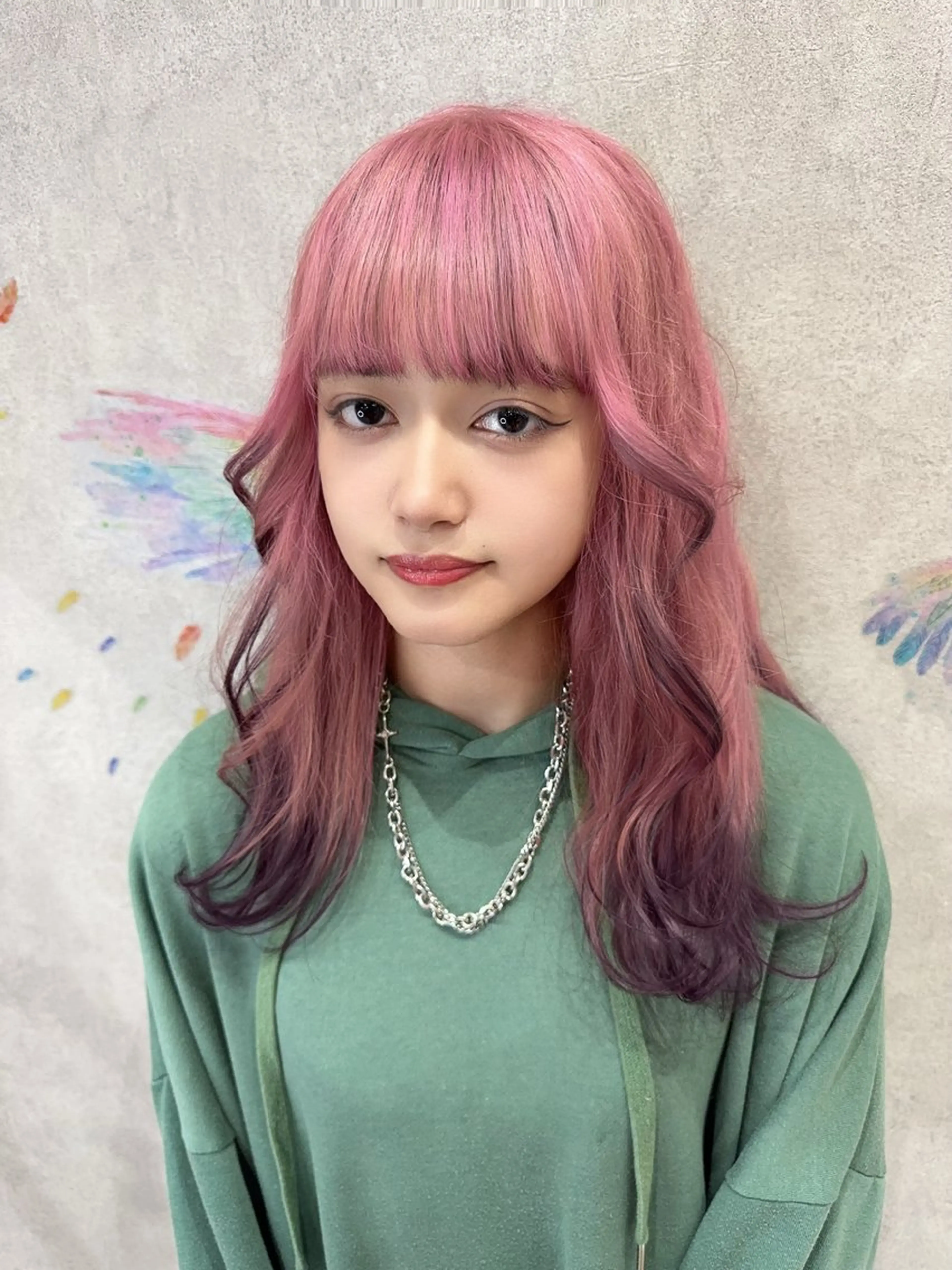 セミロング カラー 黒髪 ブリーチ ピンクカラー カット ヘアカラー トリートメント 韓国ヘアー🦄ྀི オタク美容師🌈山本のヘアスタイル
