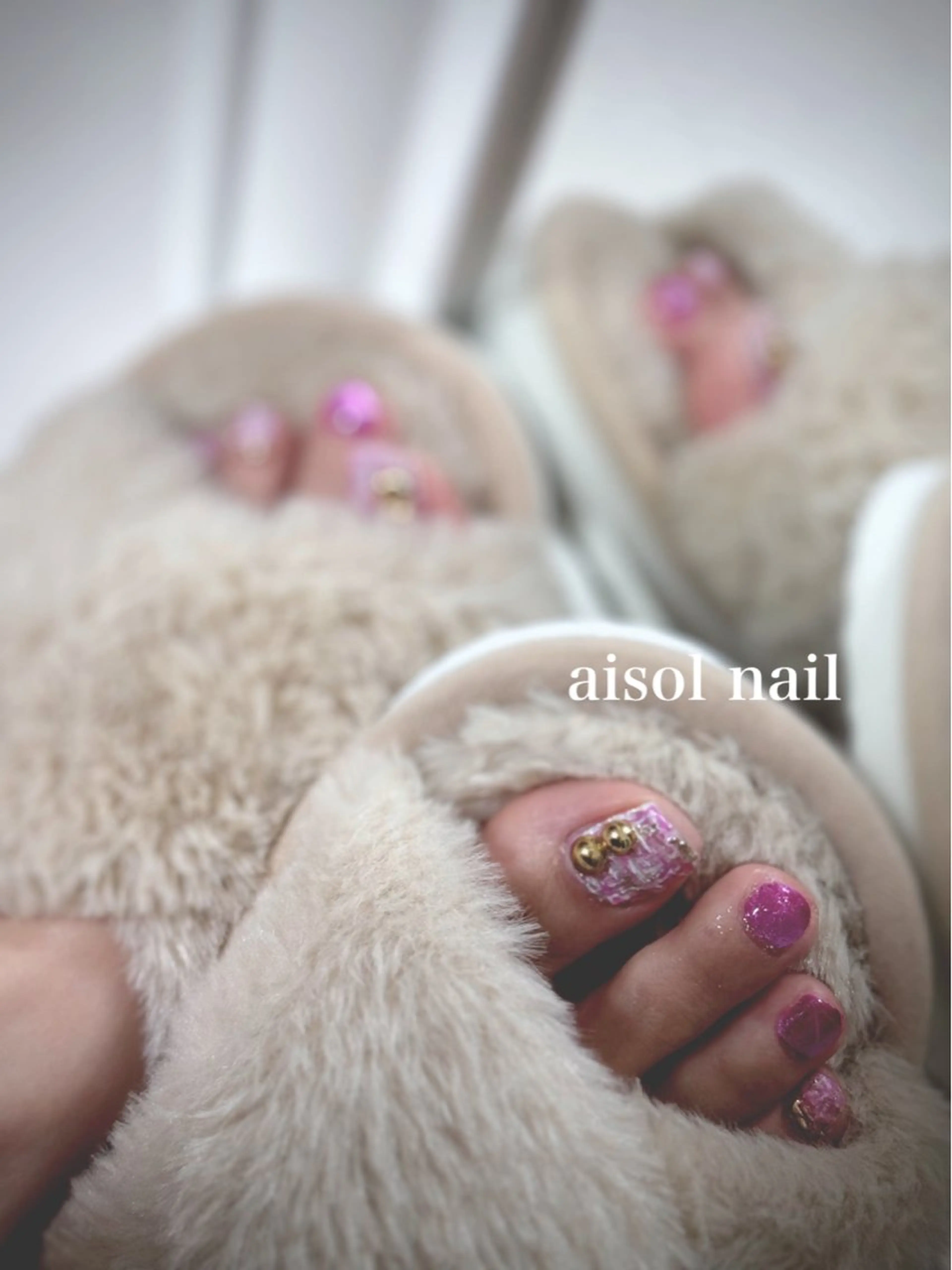 ネイル 春ネイル ツイードネイル フットネイル Aisol nail salonのネイルデザイン