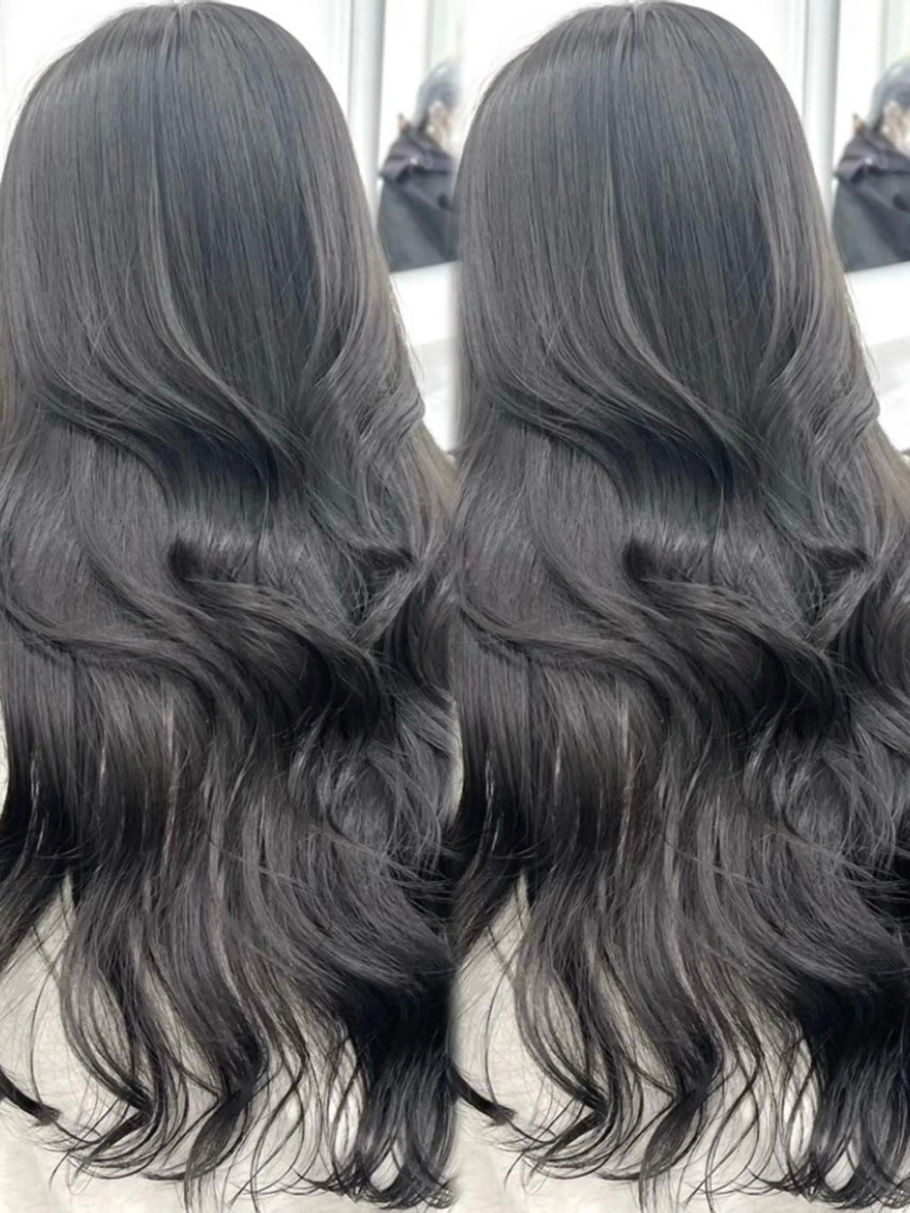 ロング カット ヘアカラー トリートメント 韓国ヘア/ブリーチ無 しWカラー/オリーブのヘアスタイル