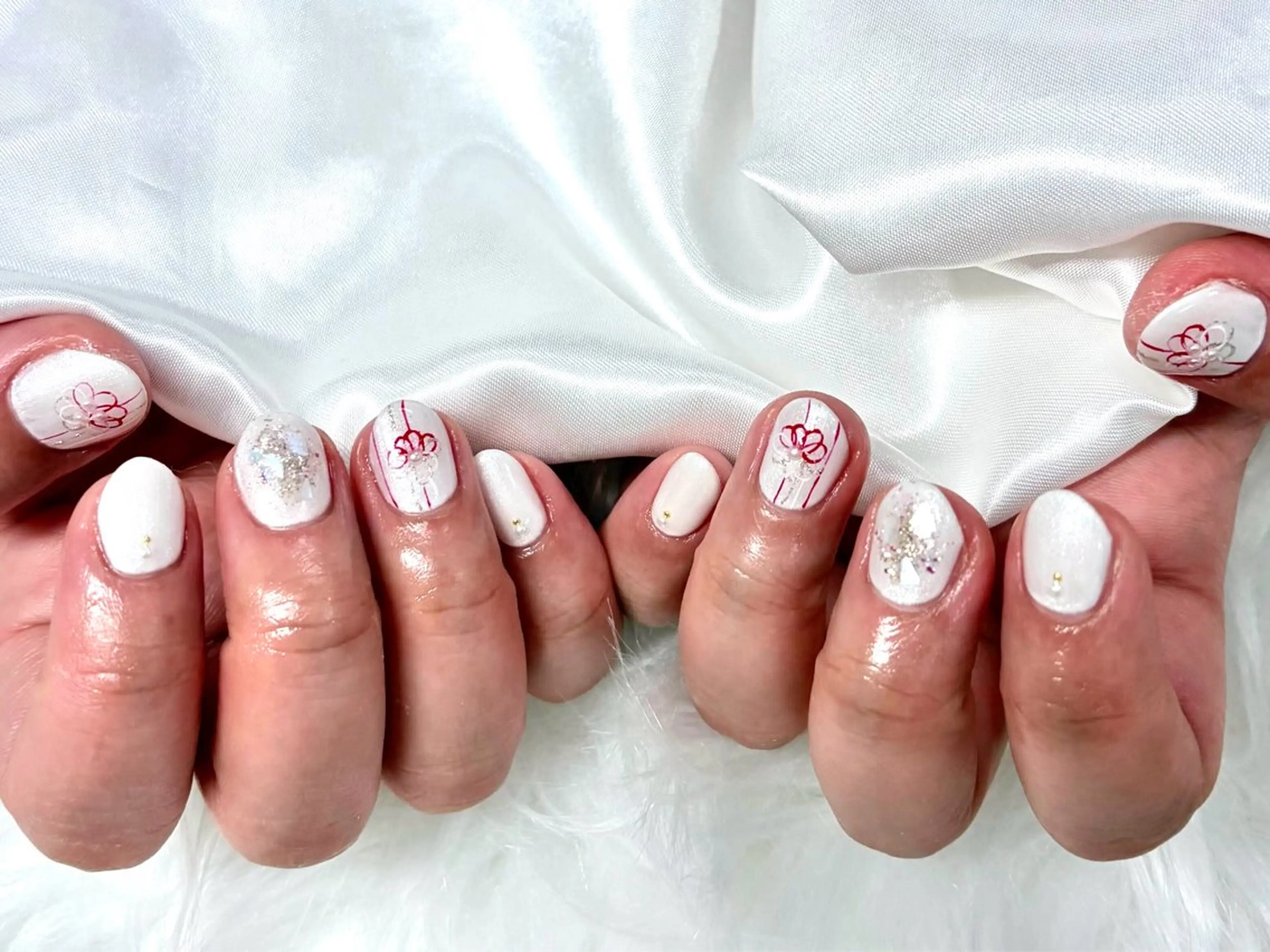 ネイル アートネイル ジェルネイル 持ち込み パラジェル バレンタイン ハンドネイル Nail Neige🐈🌙のネイルデザイン
