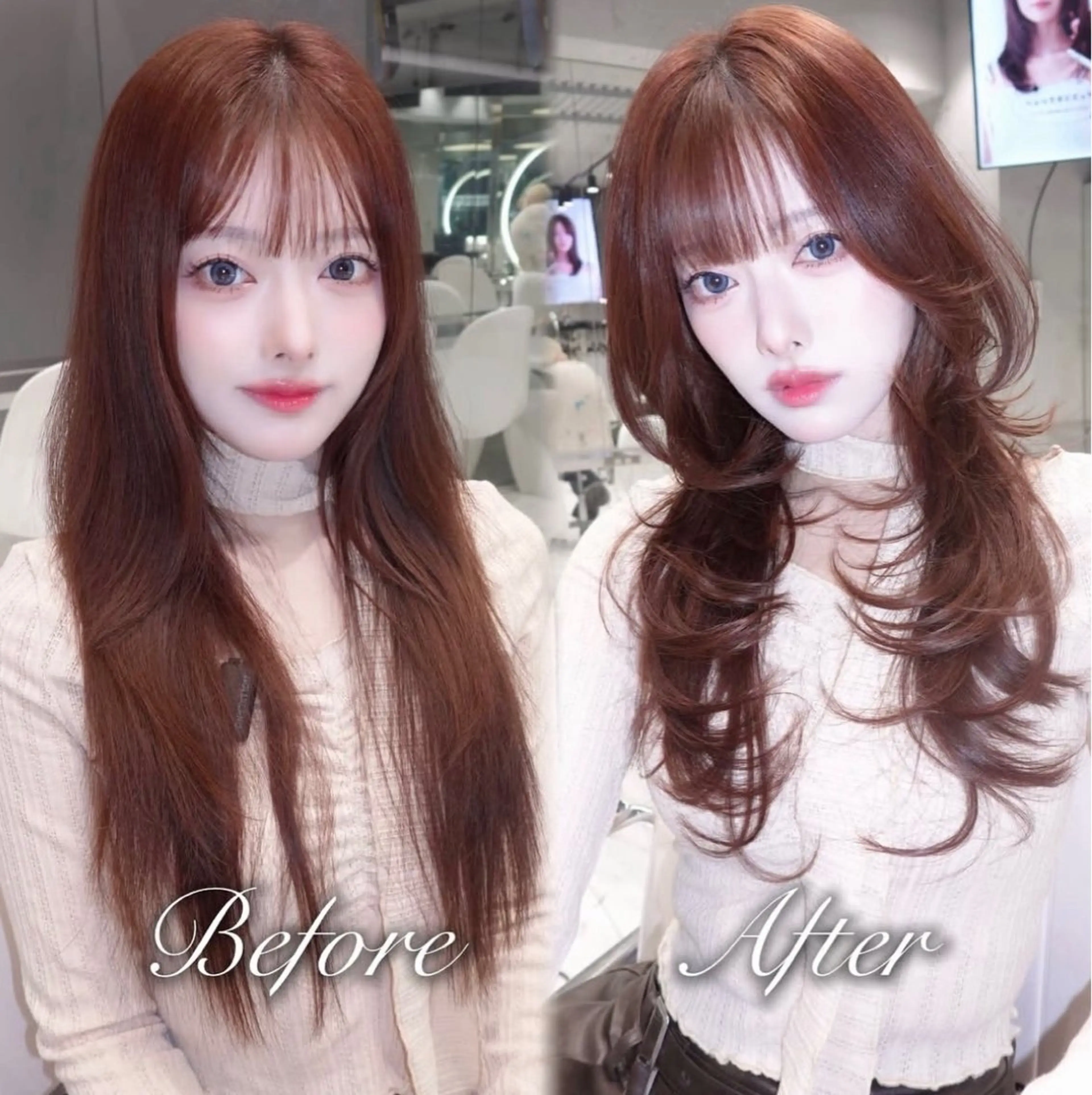 ロング くびれヘア 顔周りカット ハイレイヤー 韓国風ヘア レイヤーカット カット ヘアカラー トリートメント がわ/ハイレイヤー /ハイトーンカラーのヘアスタイル
