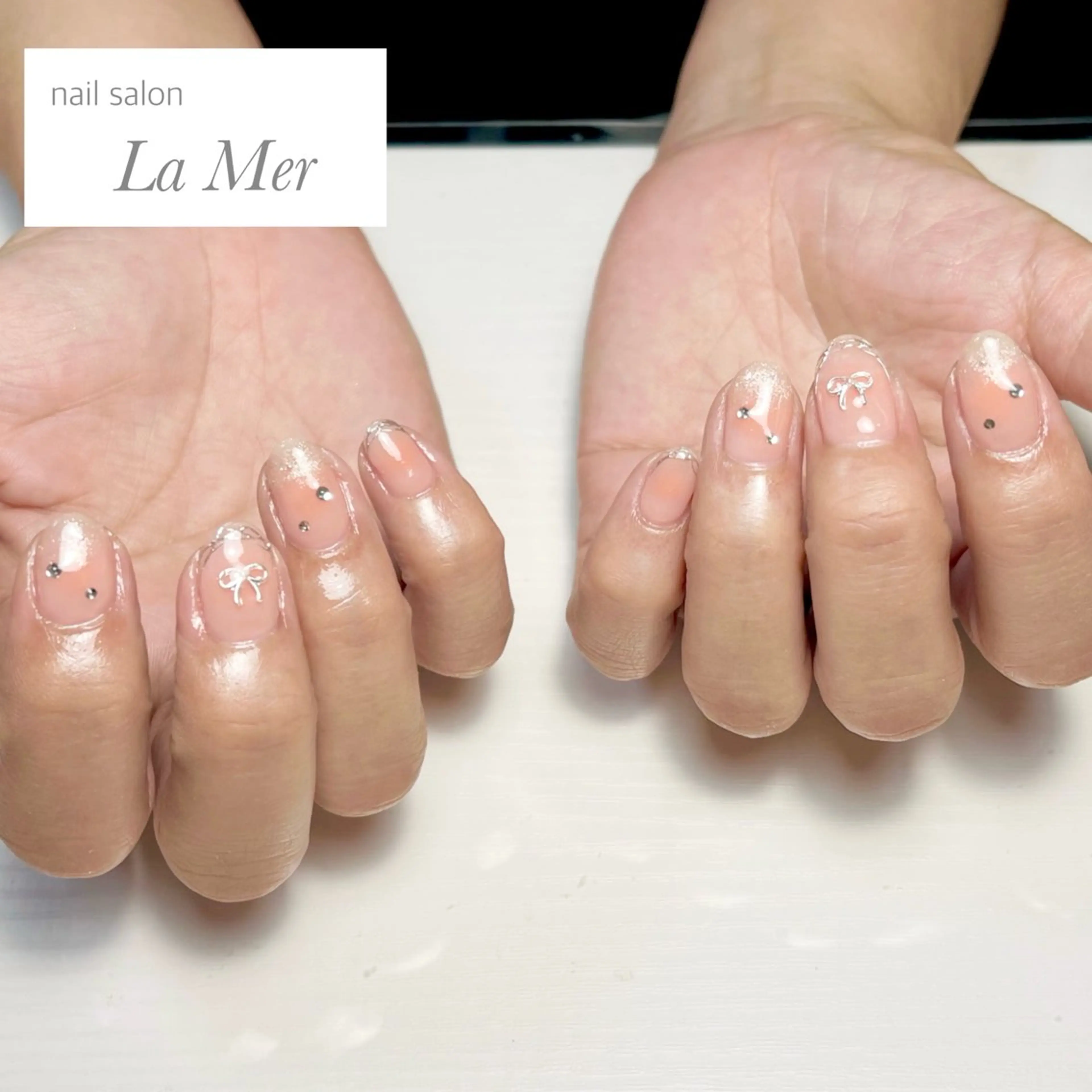 ネイル チークネイル フレンチネイル ガーリー マグネットネイル マグネットフレンチ ハンドネイル nailsalon La Merのネイルデザイン