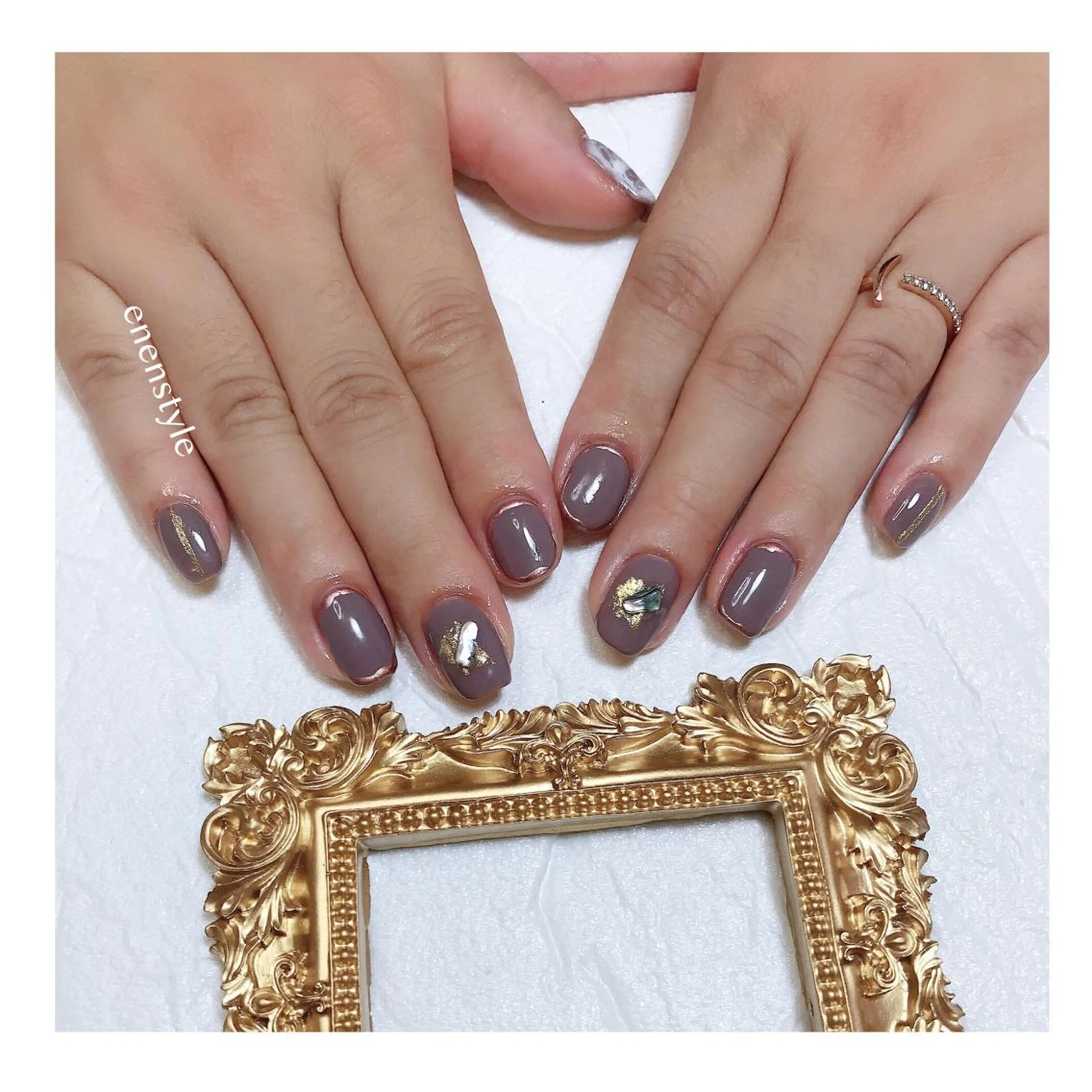 ショート ネイル ジェルネイル 大理石ネイル(マーブル) ハンドネイル 👑enen style👑のネイルデザイン