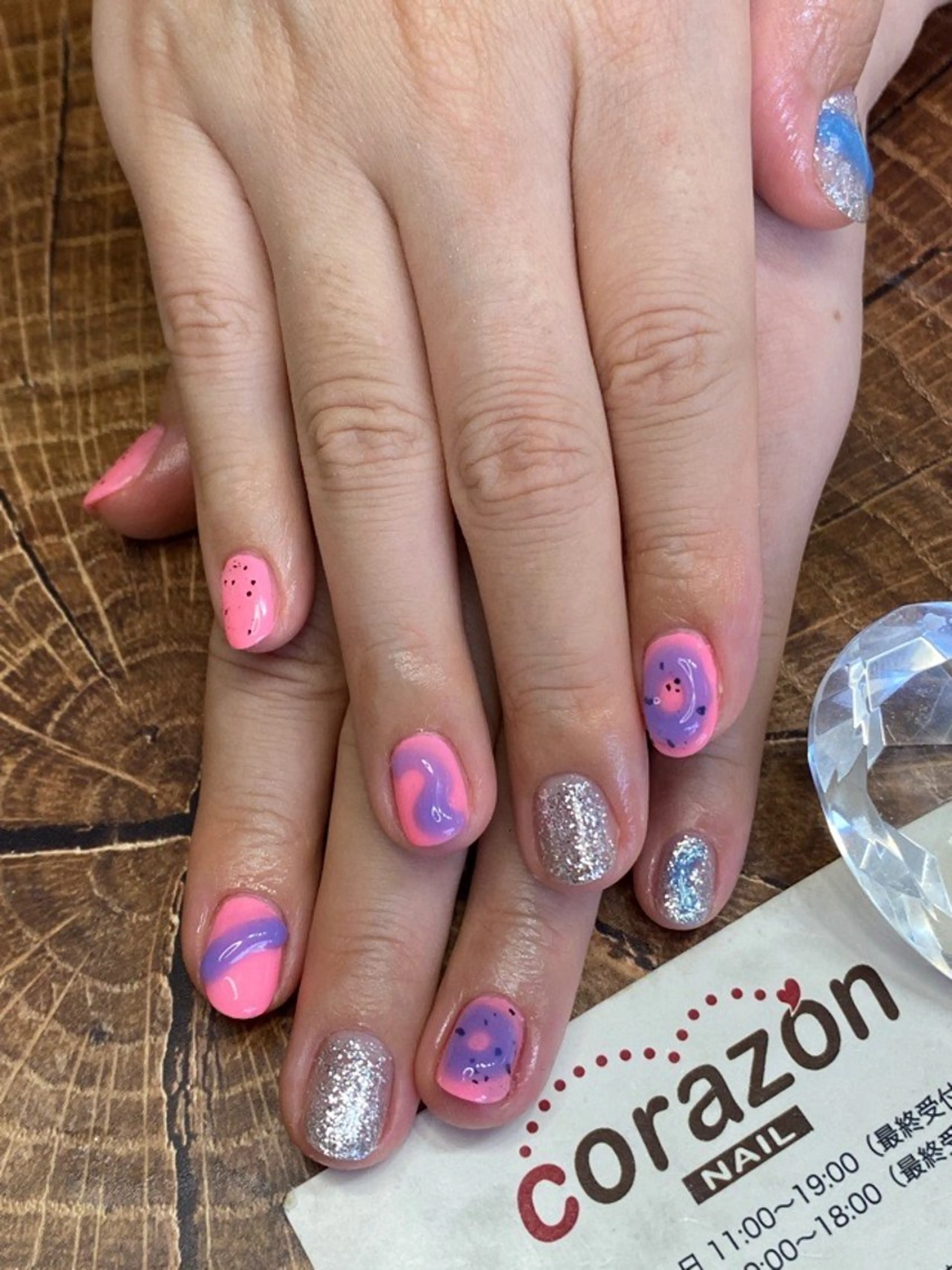 ネイル アートネイル キラキラネイル 水色 ピンク シルバー corazon所属・ネイリスト aicoのネイルデザイン