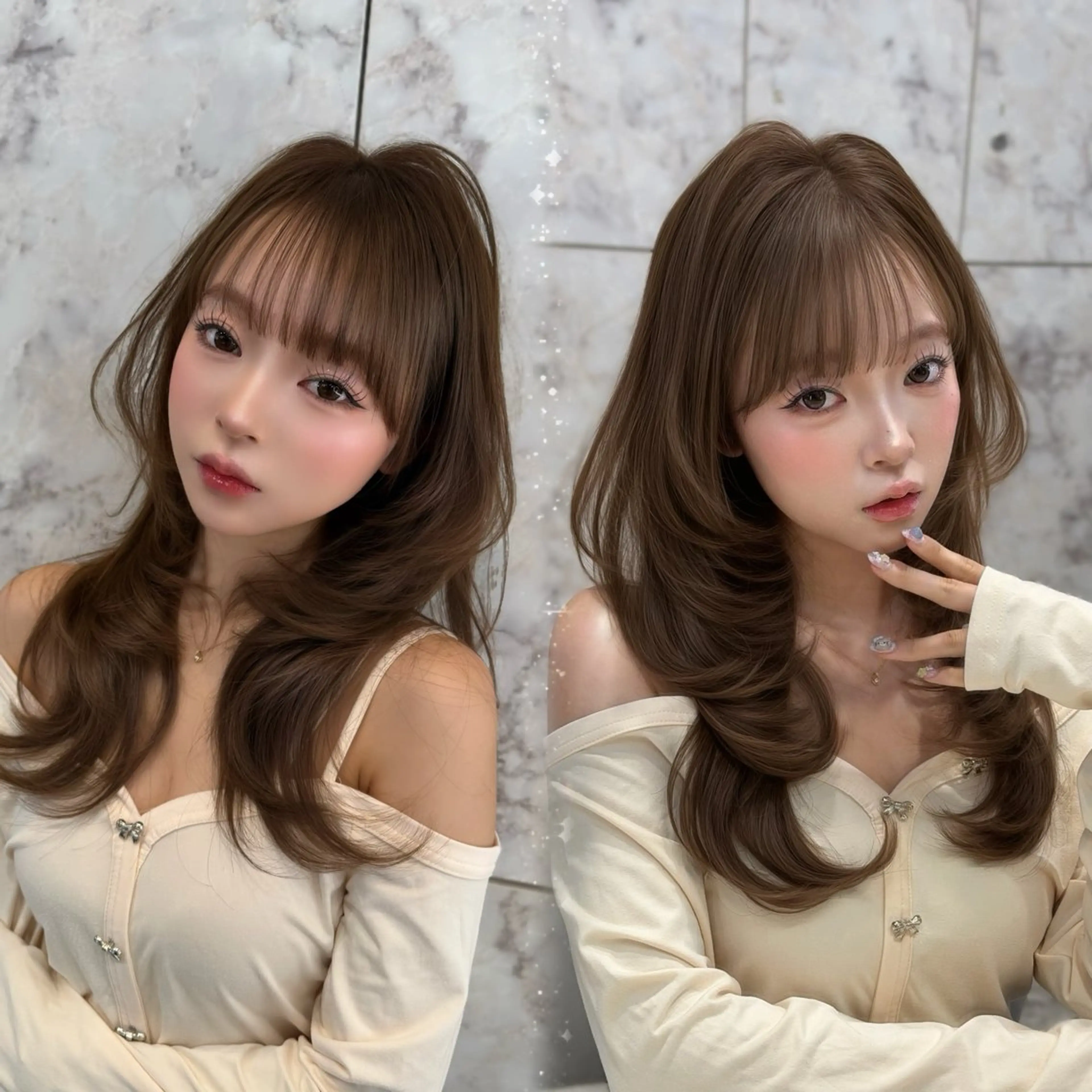 セミロング カラー 新宿/韓国風レイヤー 髪質改善/渋谷直樹のヘアスタイル