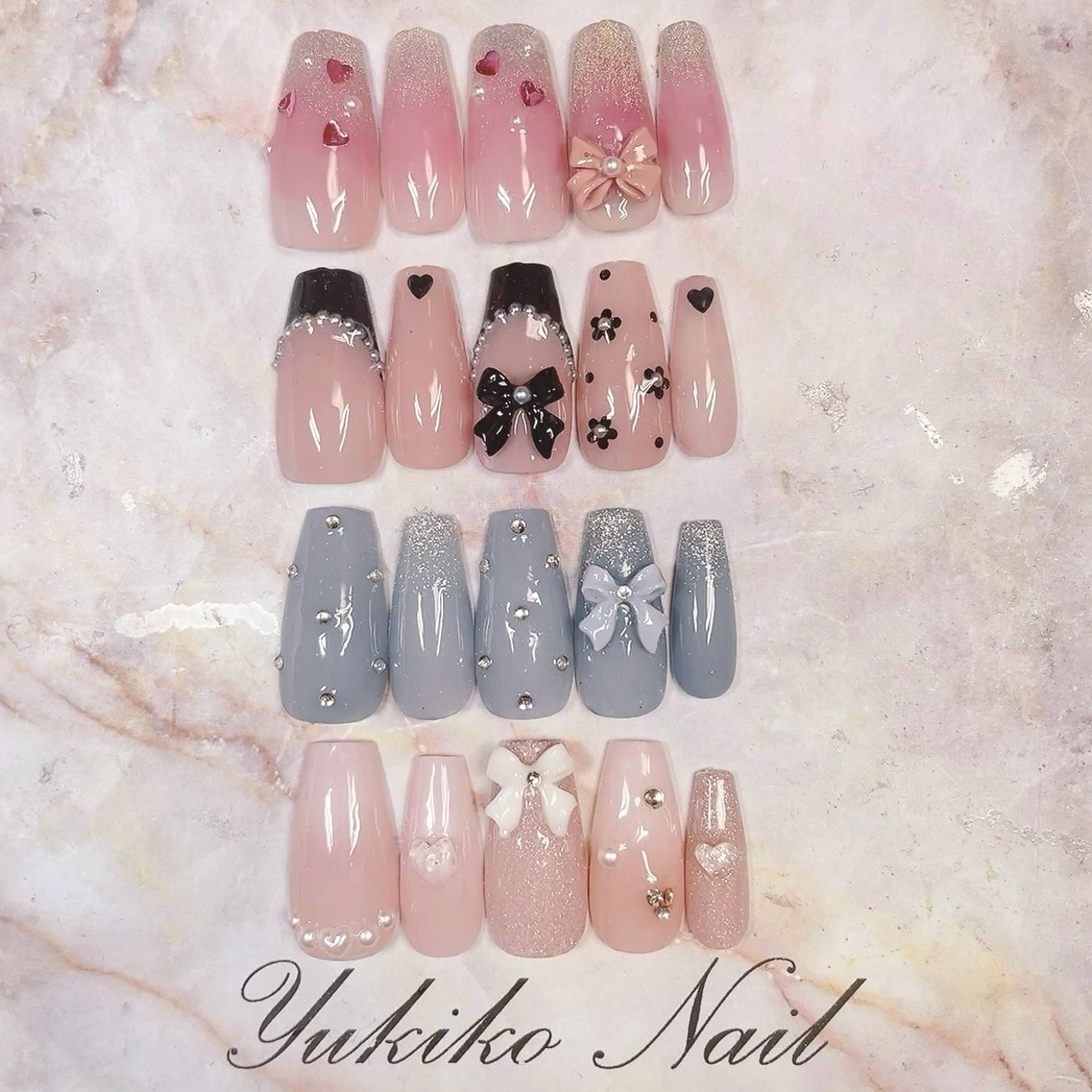 ネイル 長さ出し 韓国ネイル リボン ショートネイル ネイルチップ ユキコ ネイルのネイルデザイン