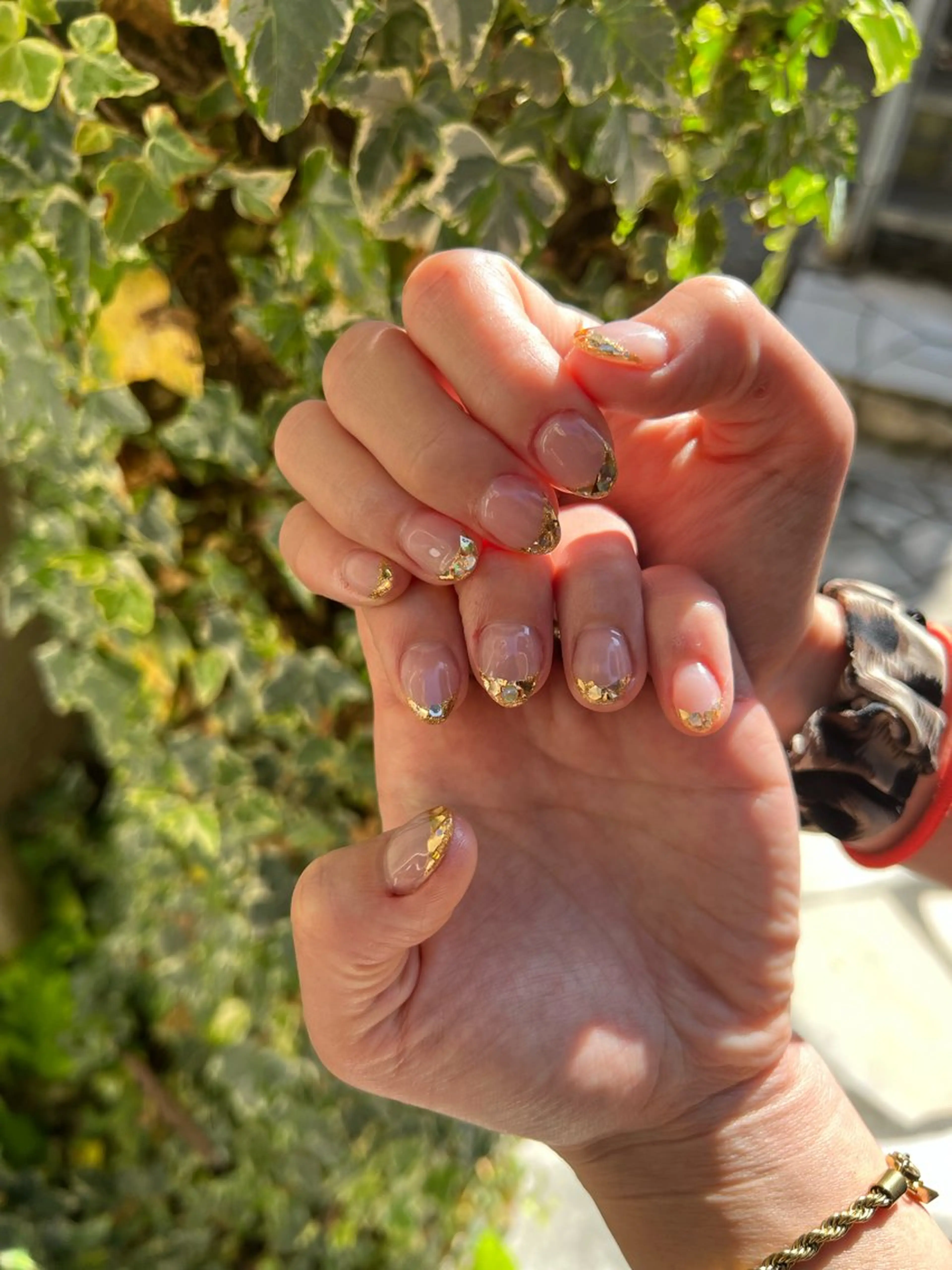 ネイル フレンチネイル ガラスフレンチ ゴールド 隠れ家一戸建て金町 HIROMI 葛飾区のネイルデザイン