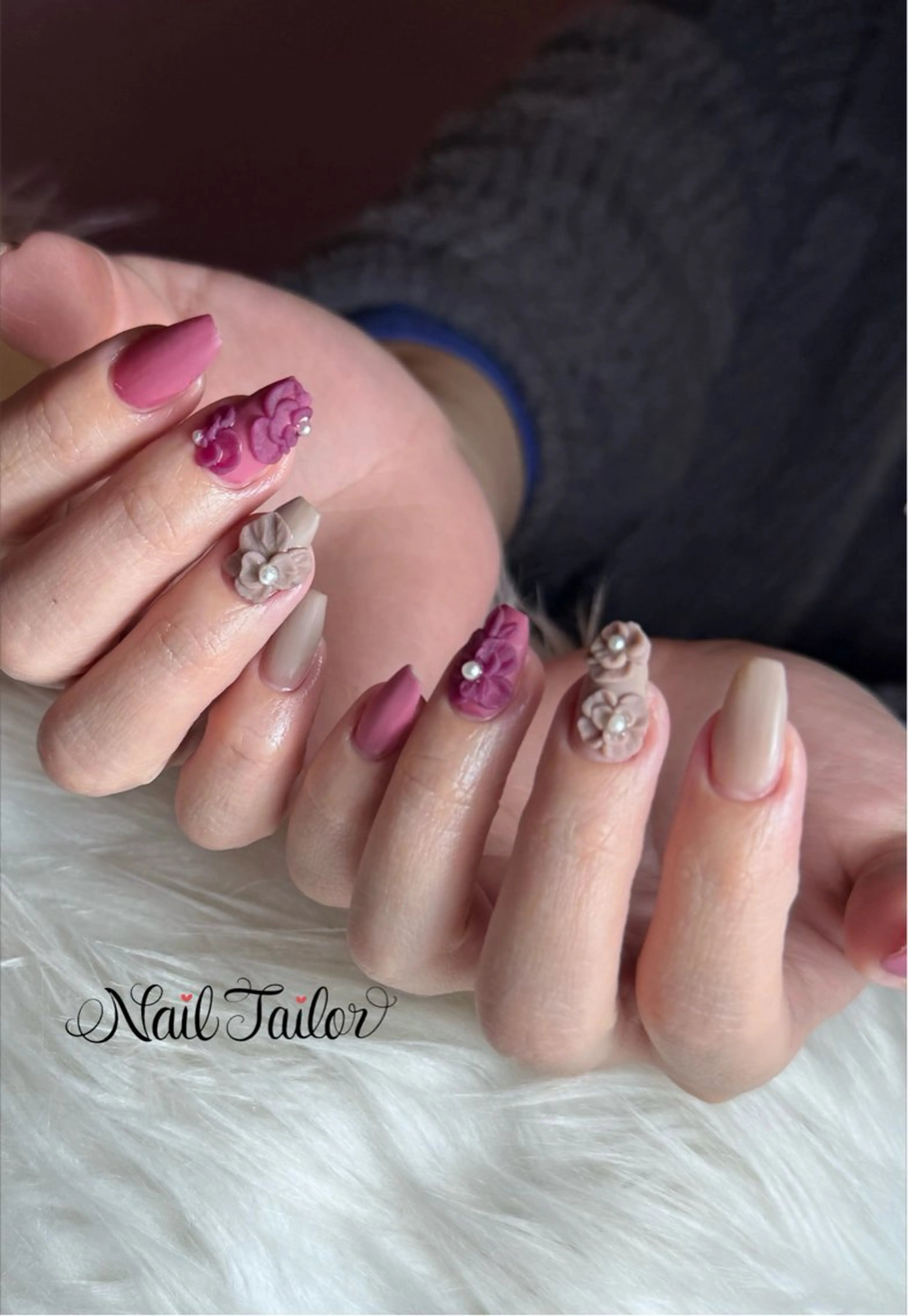 ネイル フラワーネイル マットネイル ワンカラーネイル バレンタイン ハンドネイル 〜Nail Tailor〜 ネイルテイラー所属・NailTailor ネイルテイラーのネイルデザイン