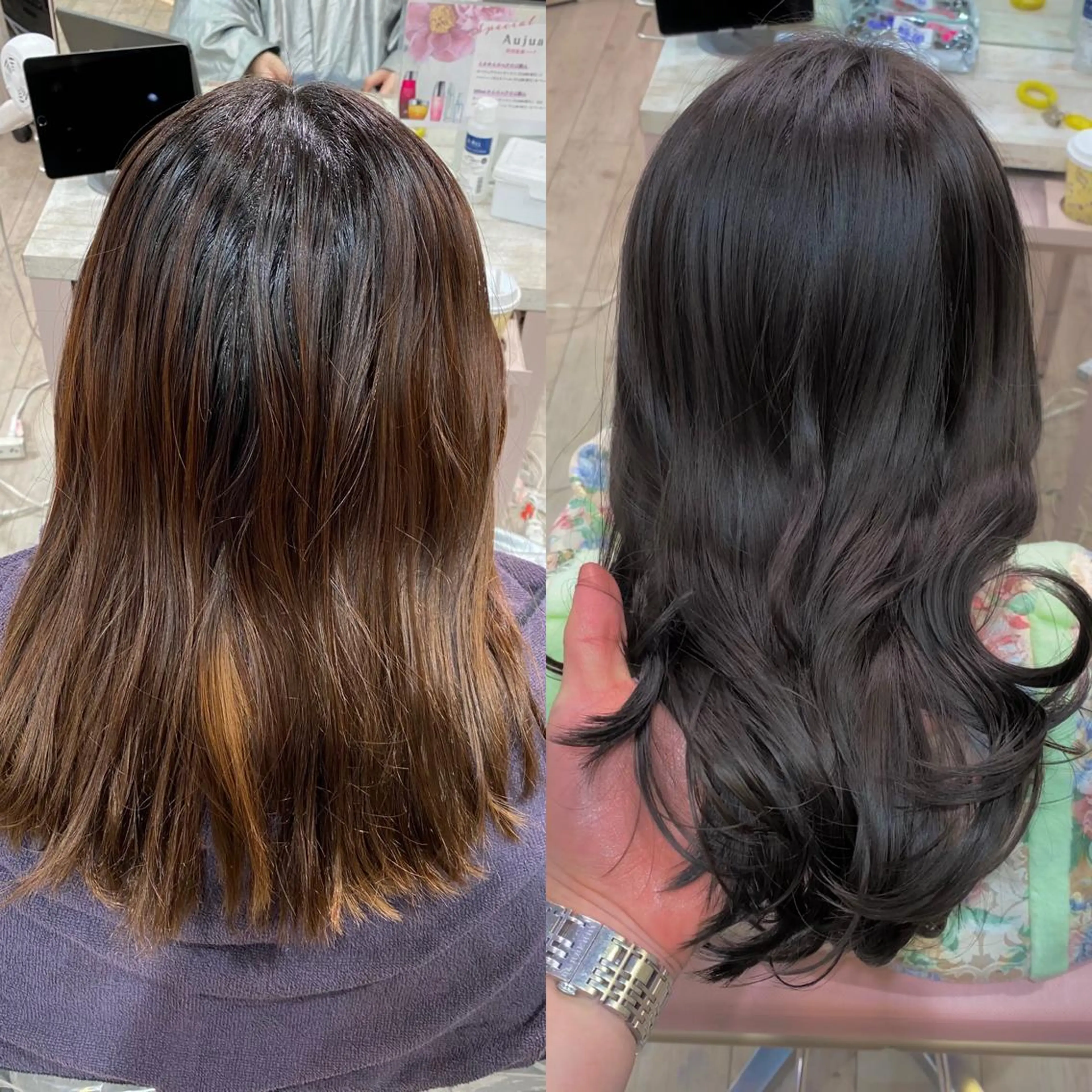 セミロング カラー 顔まわりカット🌟 くびれヘア/寺門遥輝のヘアスタイル