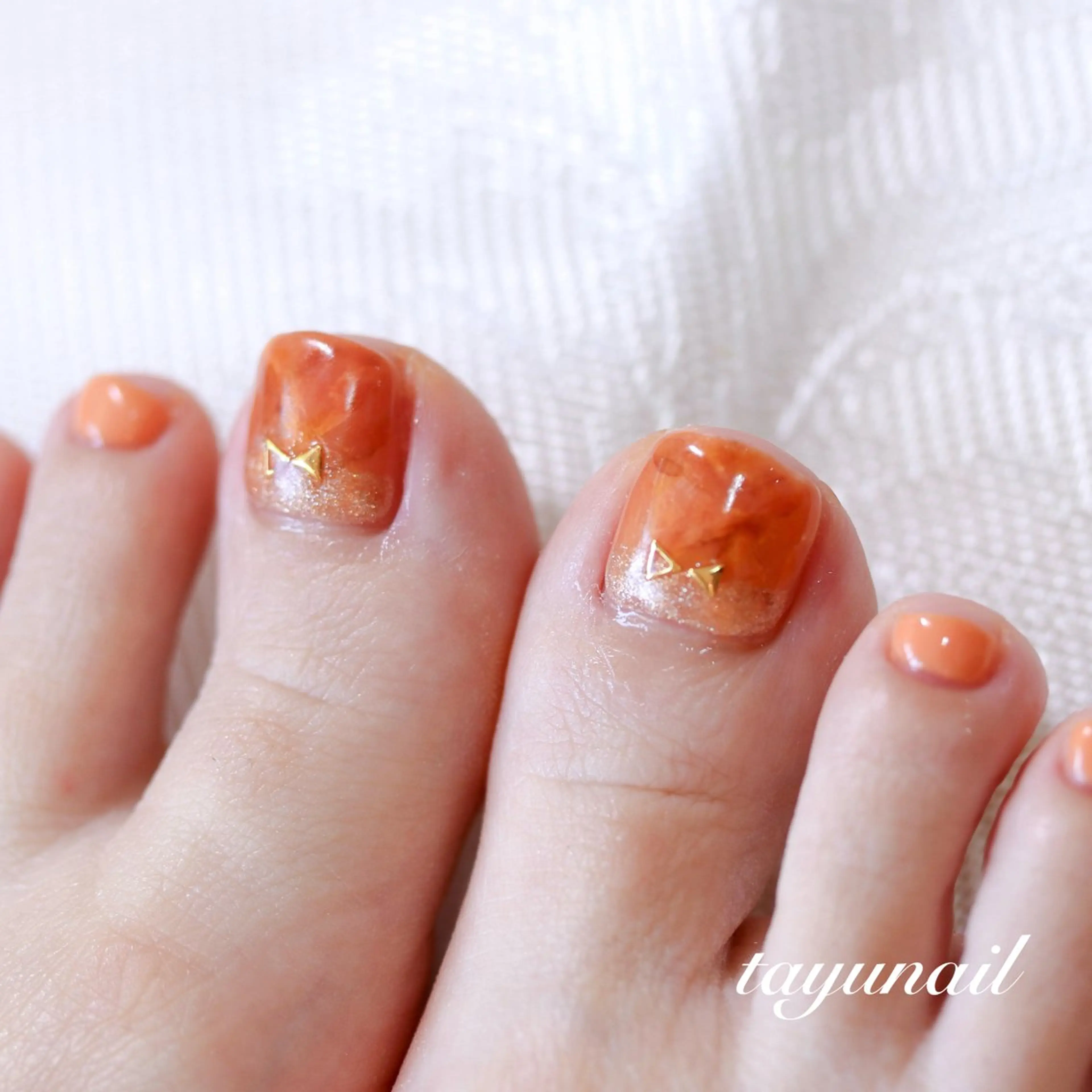 ネイル ブルー フットネイル オレンジ 夏ネイル ネイルサロン・ネイルスクール　たゆnail所属・ネイルサロン 【たゆnail】のネイルデザイン